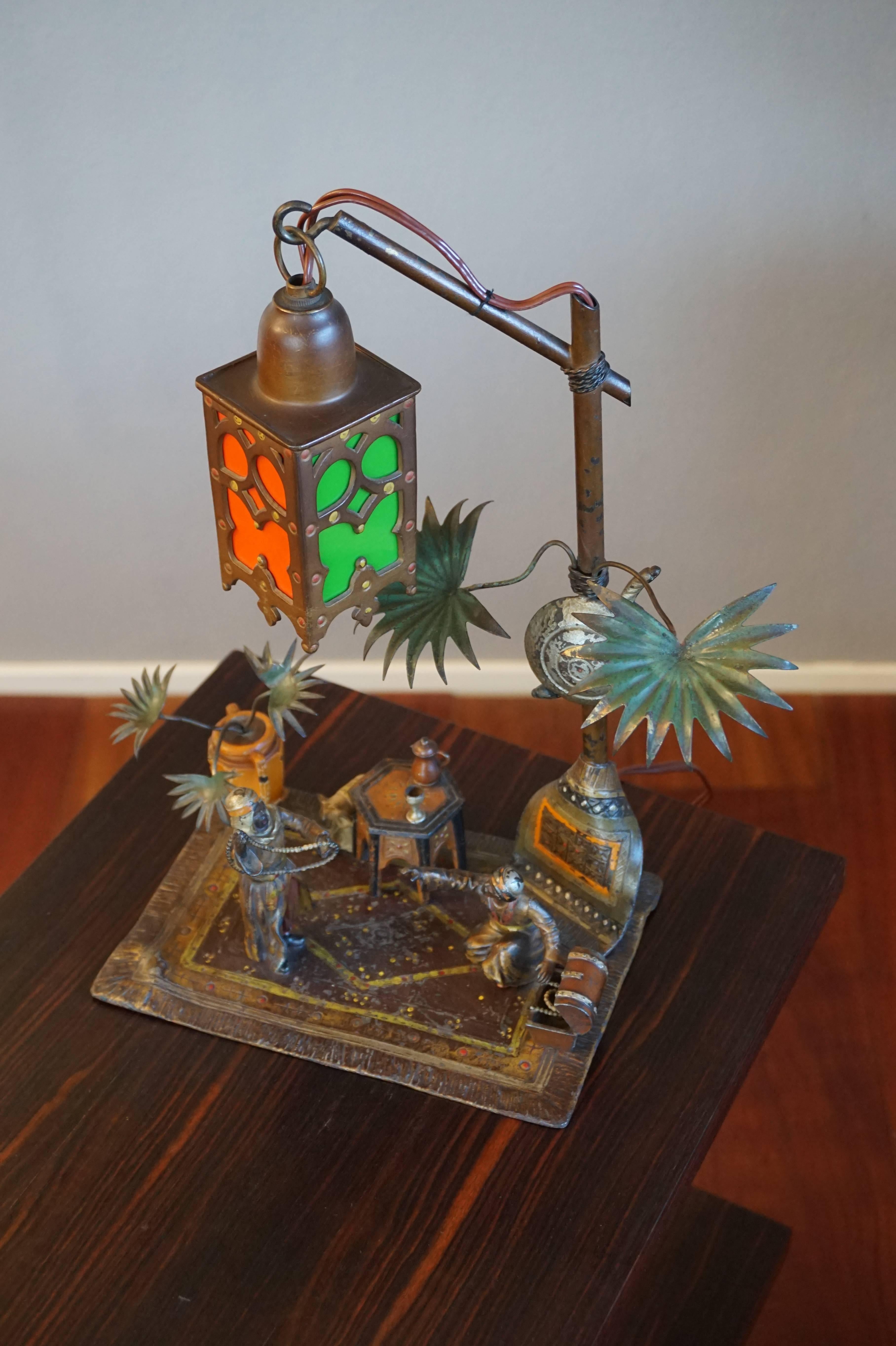 Metal Antique Arab / Bedouin Table or Desk Lamp Merchant on Persian Rug Bergmann Style
