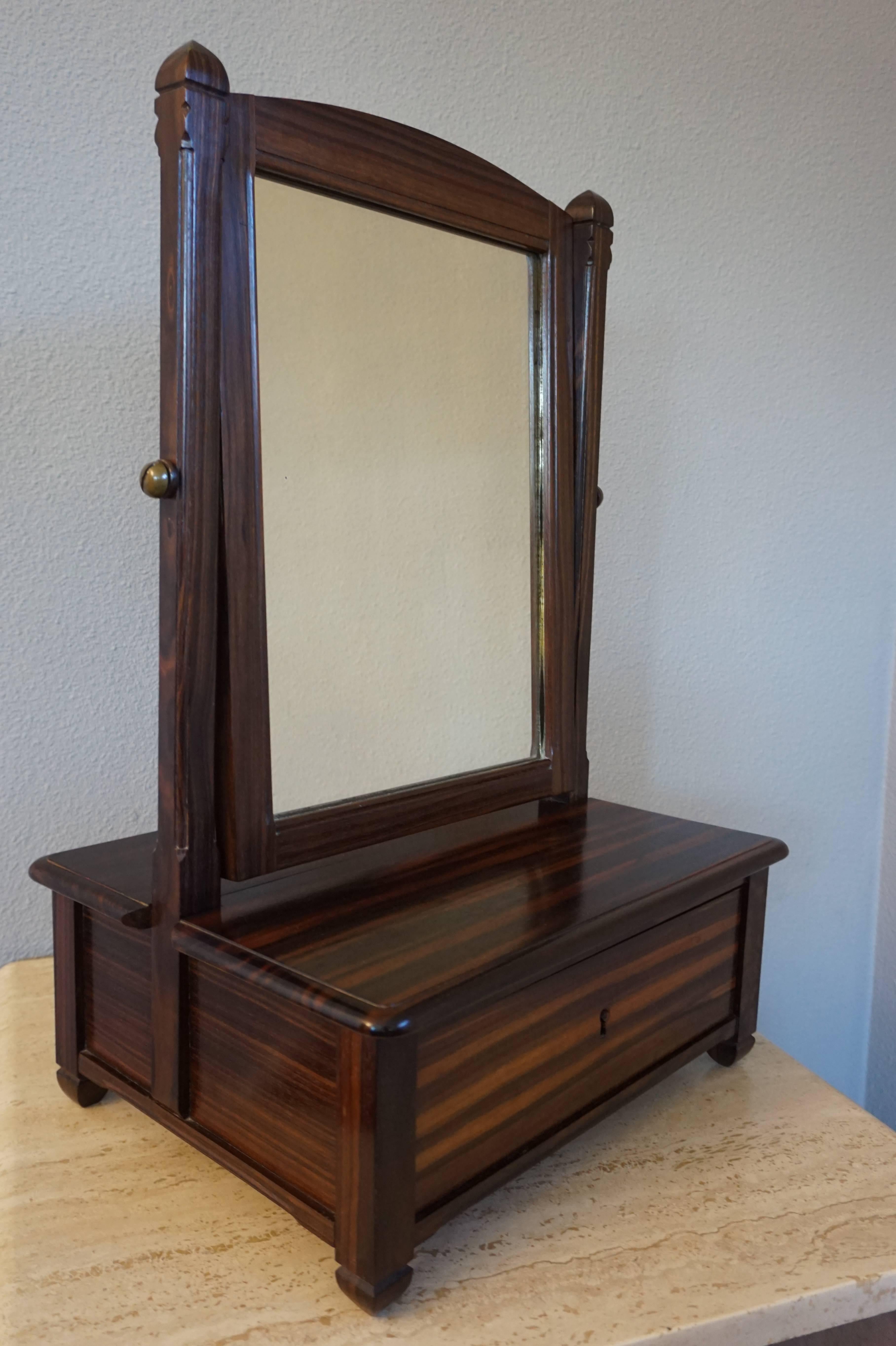 Stunning Arts and Crafts Solid Coromandel Vanity w. Drawer and Adjustable Mirror For Sale 1