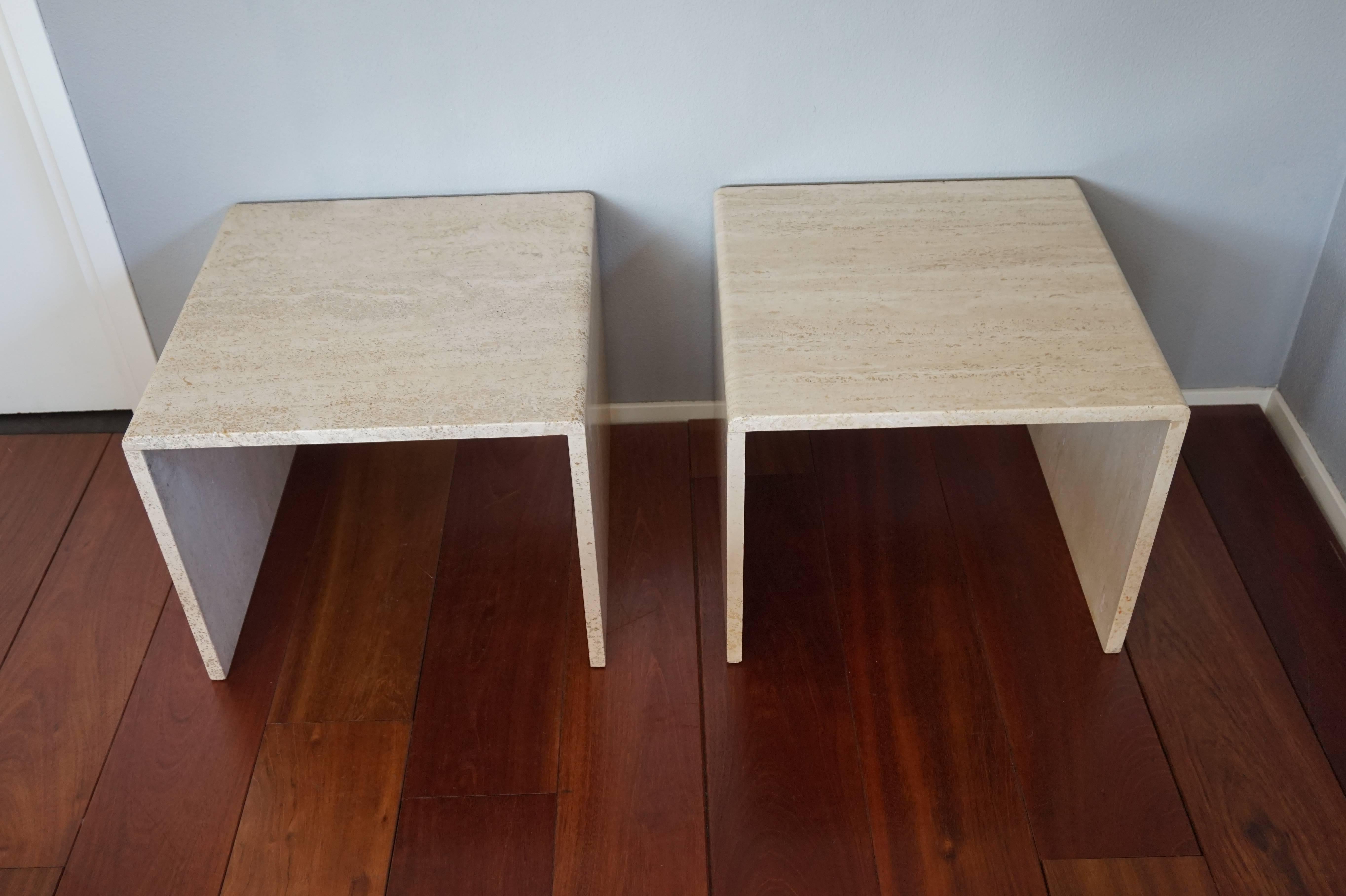 Mid-Century Modern Great Pair of Mid-Century Art Deco Style Travertine End Tables or Bedside Tables