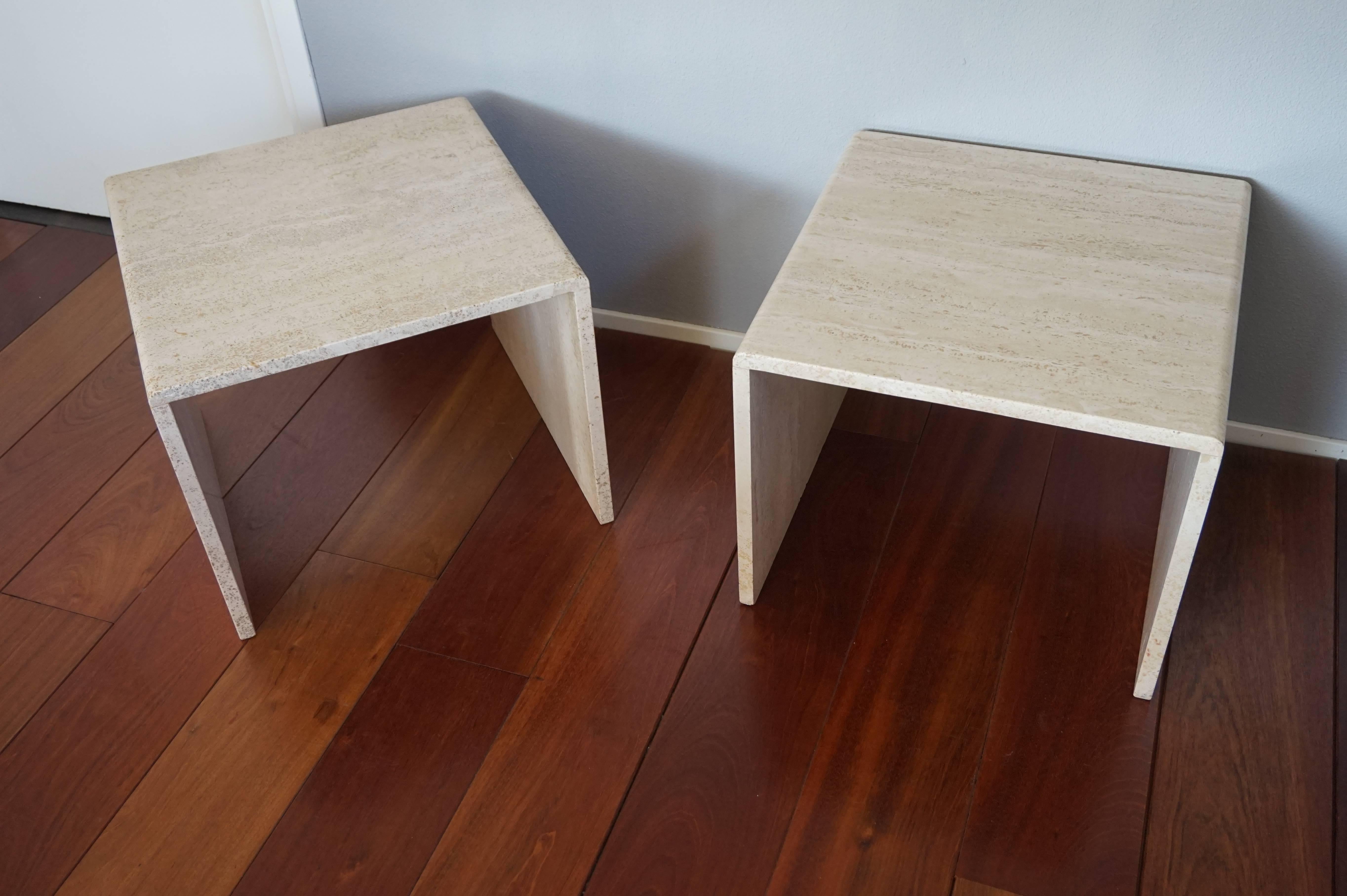 Great Pair of Mid-Century Art Deco Style Travertine End Tables or Bedside Tables 3