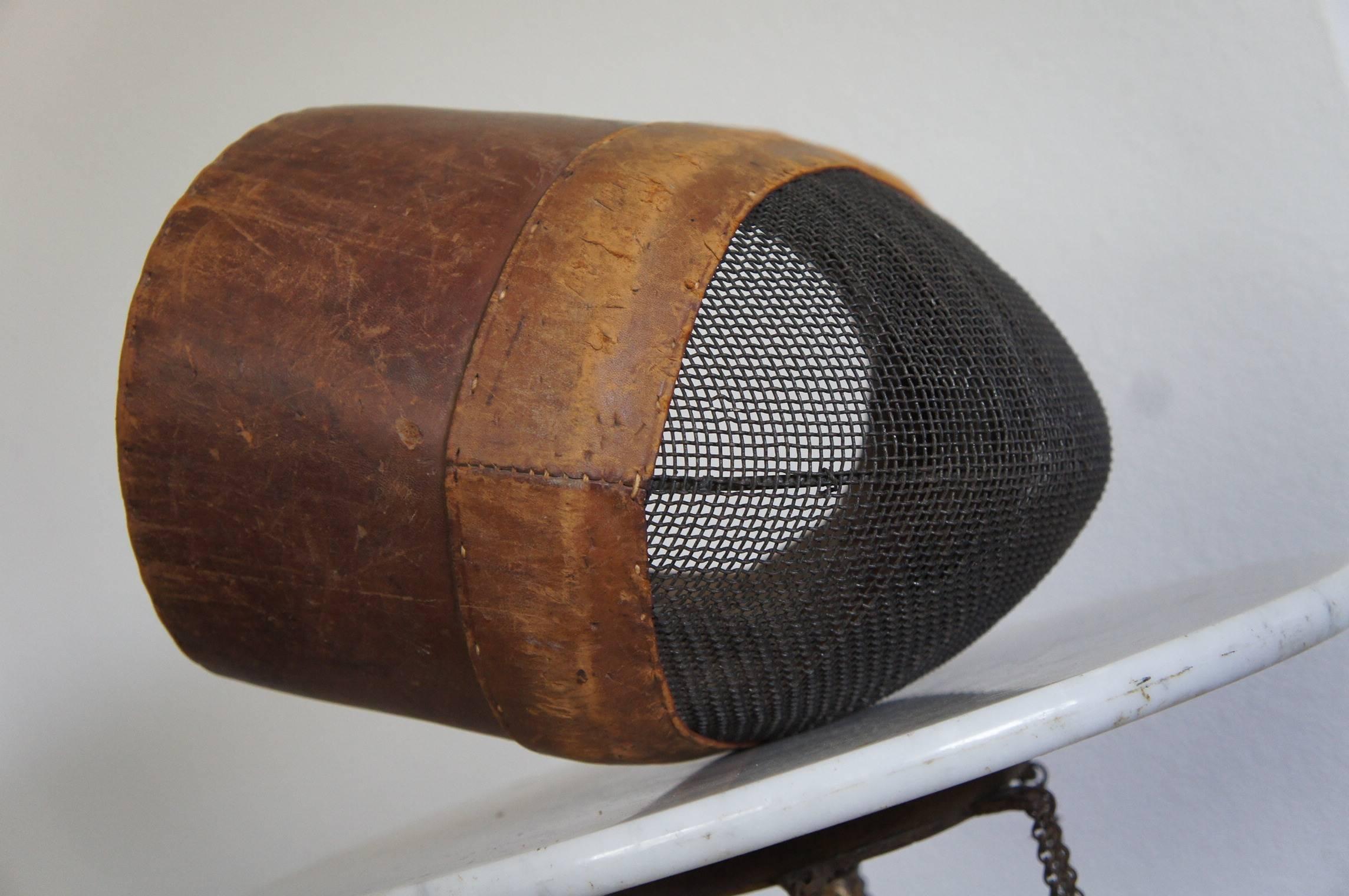 European Early 20th Century Leather and Metal Fencing Mask in Good and Original Condition
