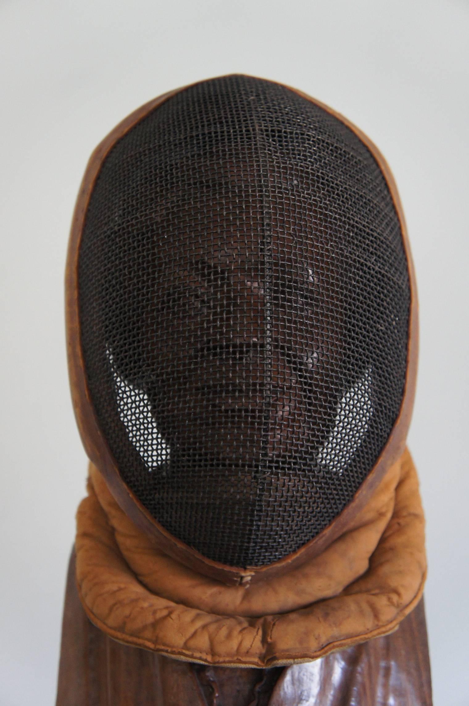 Early 20th Century Leather and Metal Fencing Mask in Good and Original Condition 2