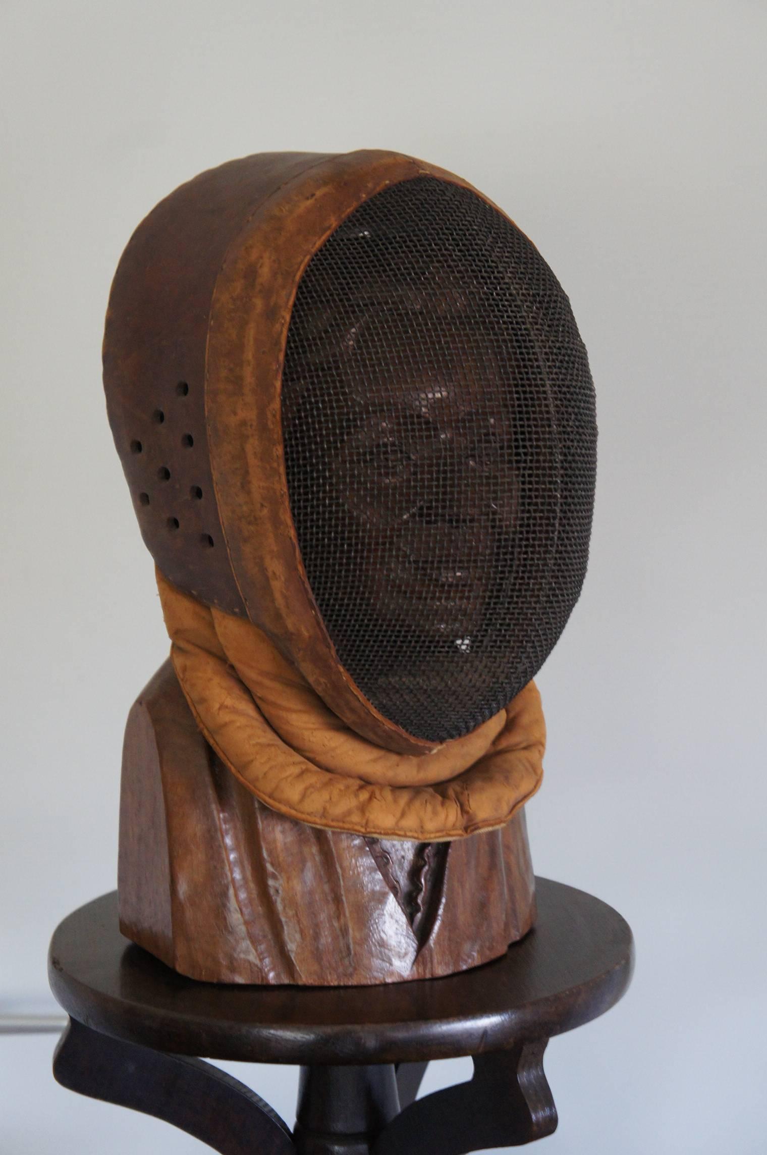 Early 20th Century Leather and Metal Fencing Mask in Good and Original Condition 3