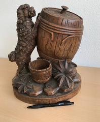 Antique Black Forest Carved Walnut Tobacco or Cigar Box Humidor Great Poodle Dog