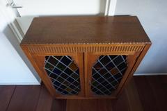 Small Handcrafted Art Deco 1930s Bookcase with Stunning Stained Glass Windows