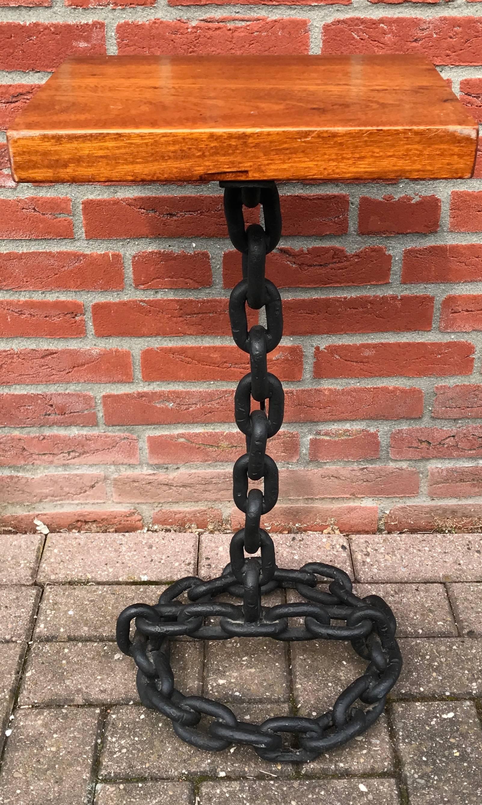 Franz West Style Iron Nautical Chain Table or Stand with Tropical Hardwood Top In Excellent Condition For Sale In Lisse, NL