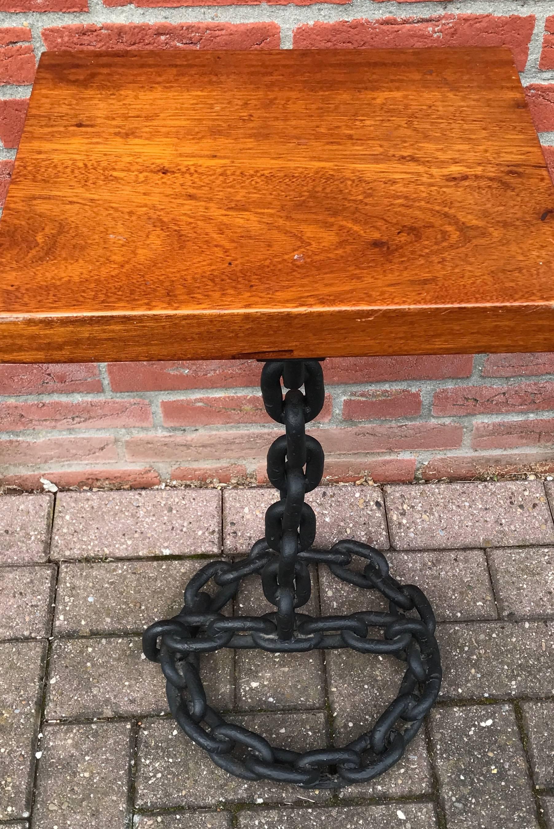 20th Century Franz West Style Iron Nautical Chain Table or Stand with Tropical Hardwood Top For Sale