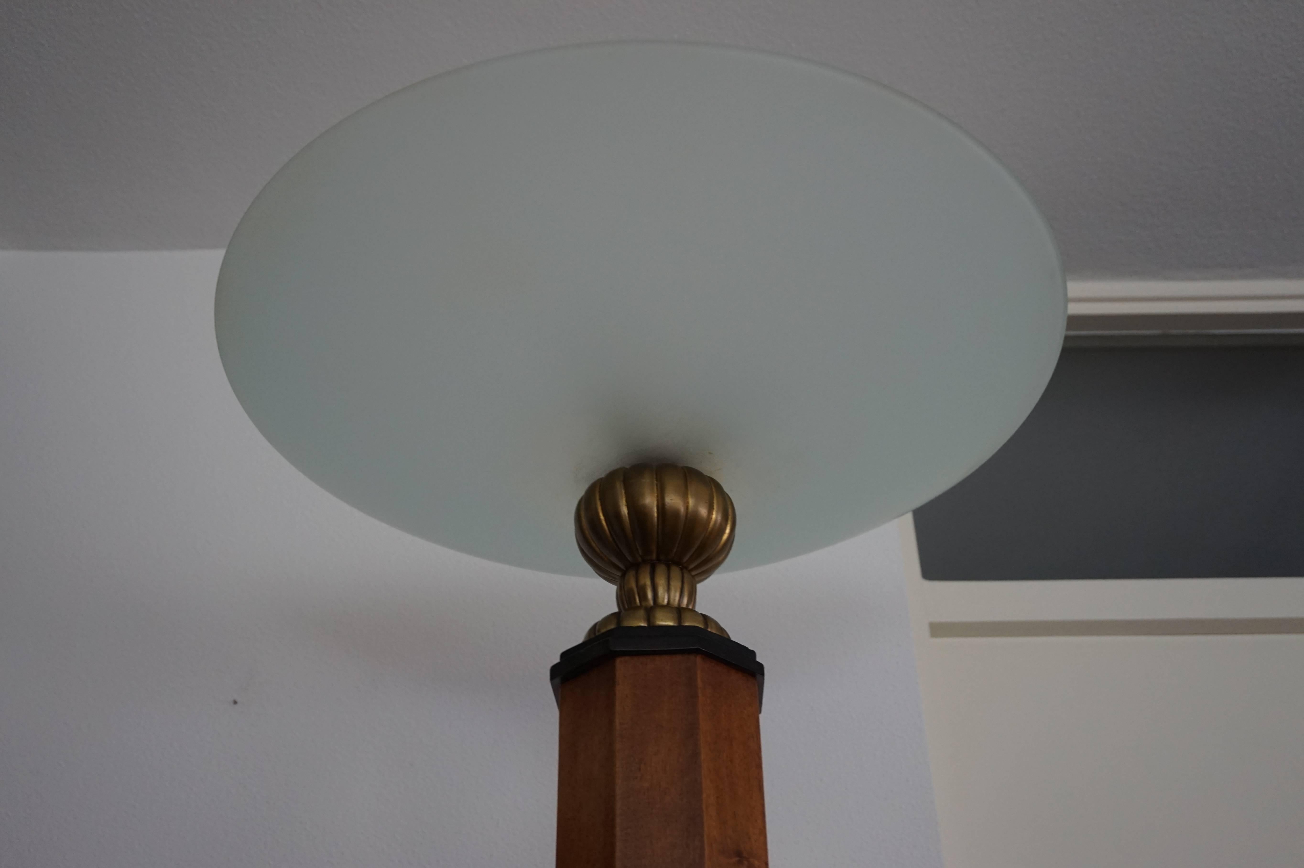 Hand-Crafted Rare and Beautiful Mahogany Art Deco Octagonal Floor Lamp with Glass Shade 1930s