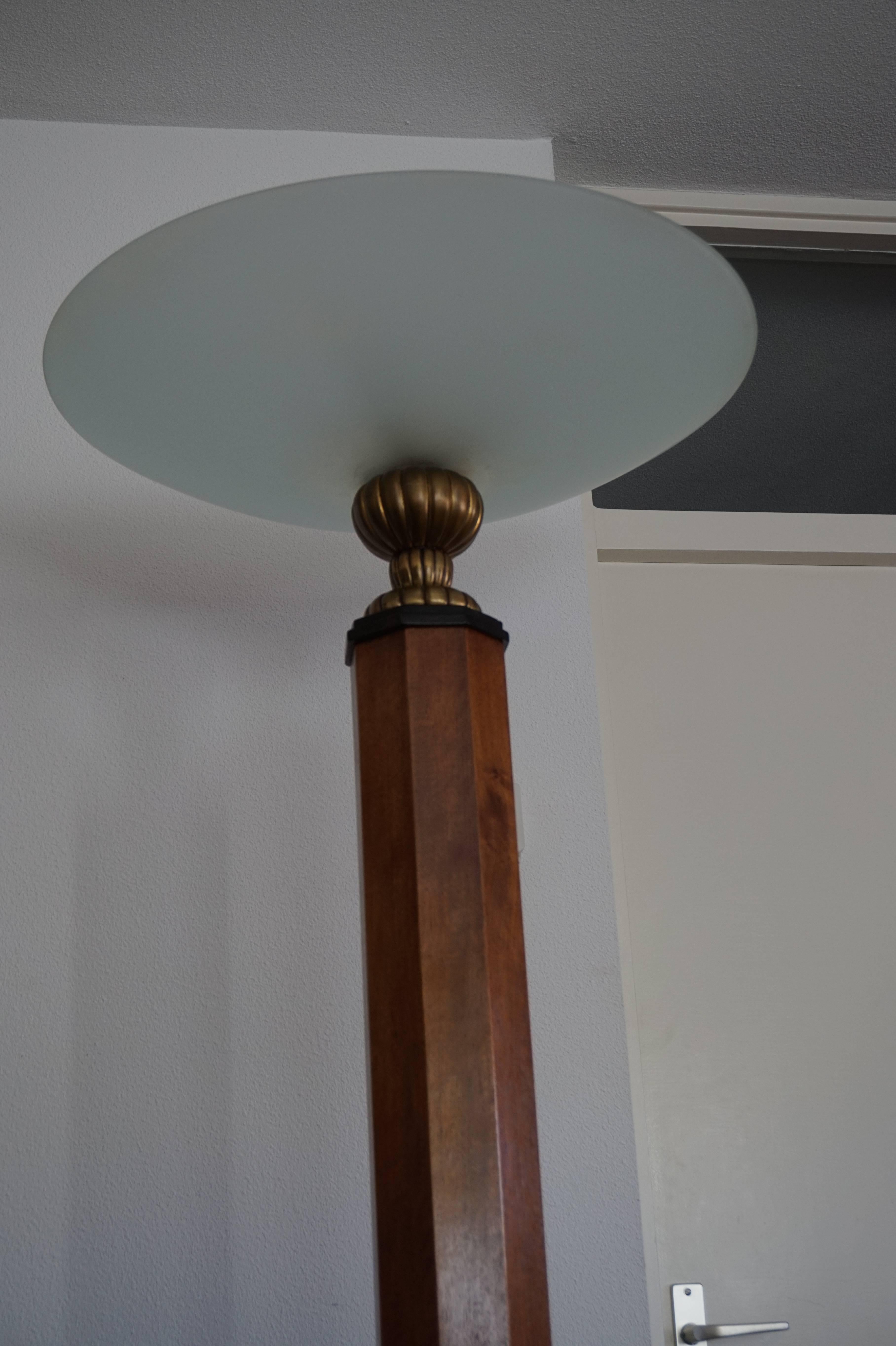 20th Century Rare and Beautiful Mahogany Art Deco Octagonal Floor Lamp with Glass Shade 1930s