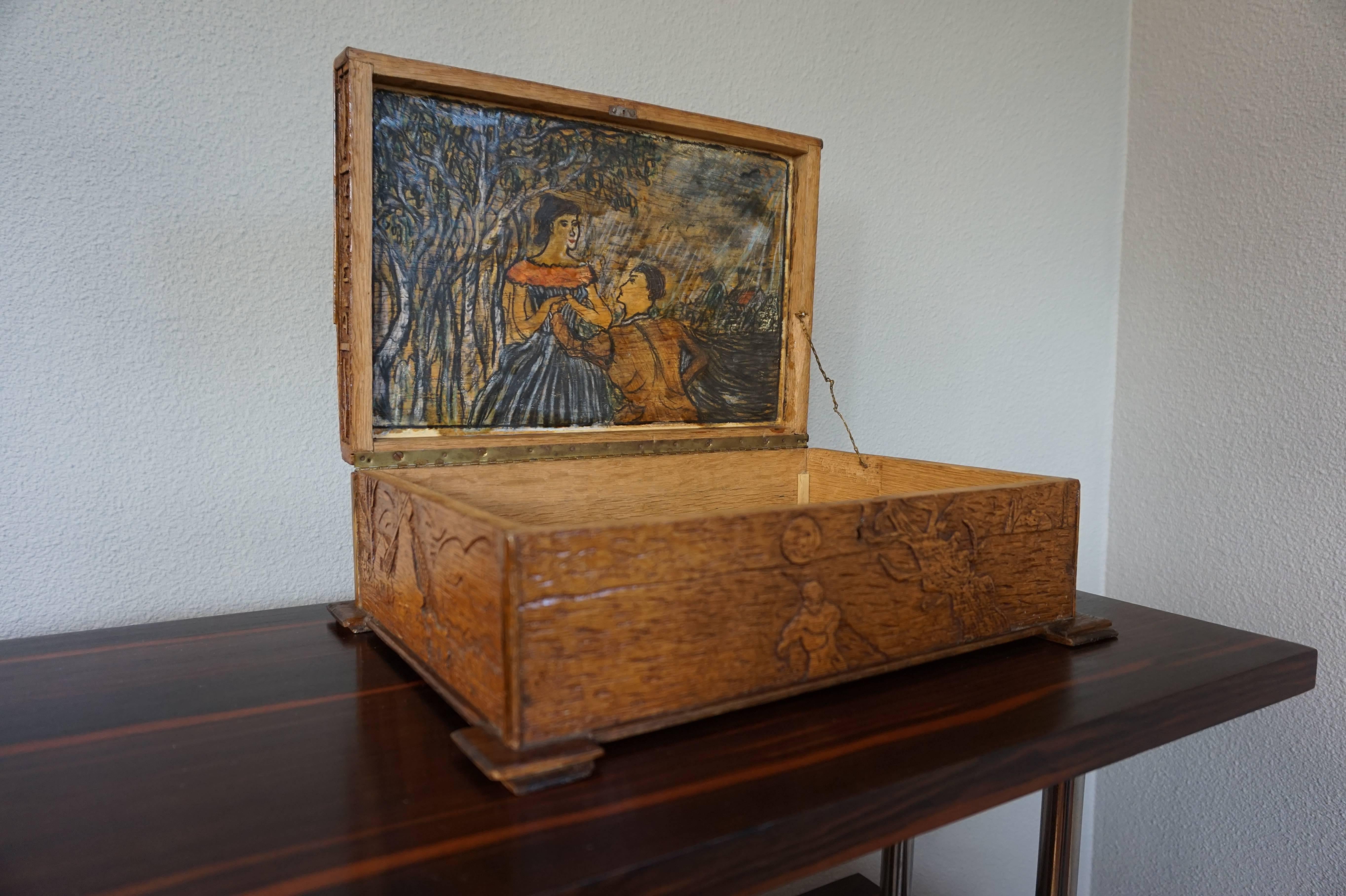 Hand-Carved Dutch Folk Art Box Depicting the Sower Mower Thresher Grinder 2