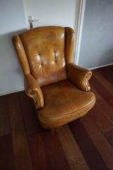 Beautiful Design Vintage Leather Wingback Chair with Small Wings & Great Patina