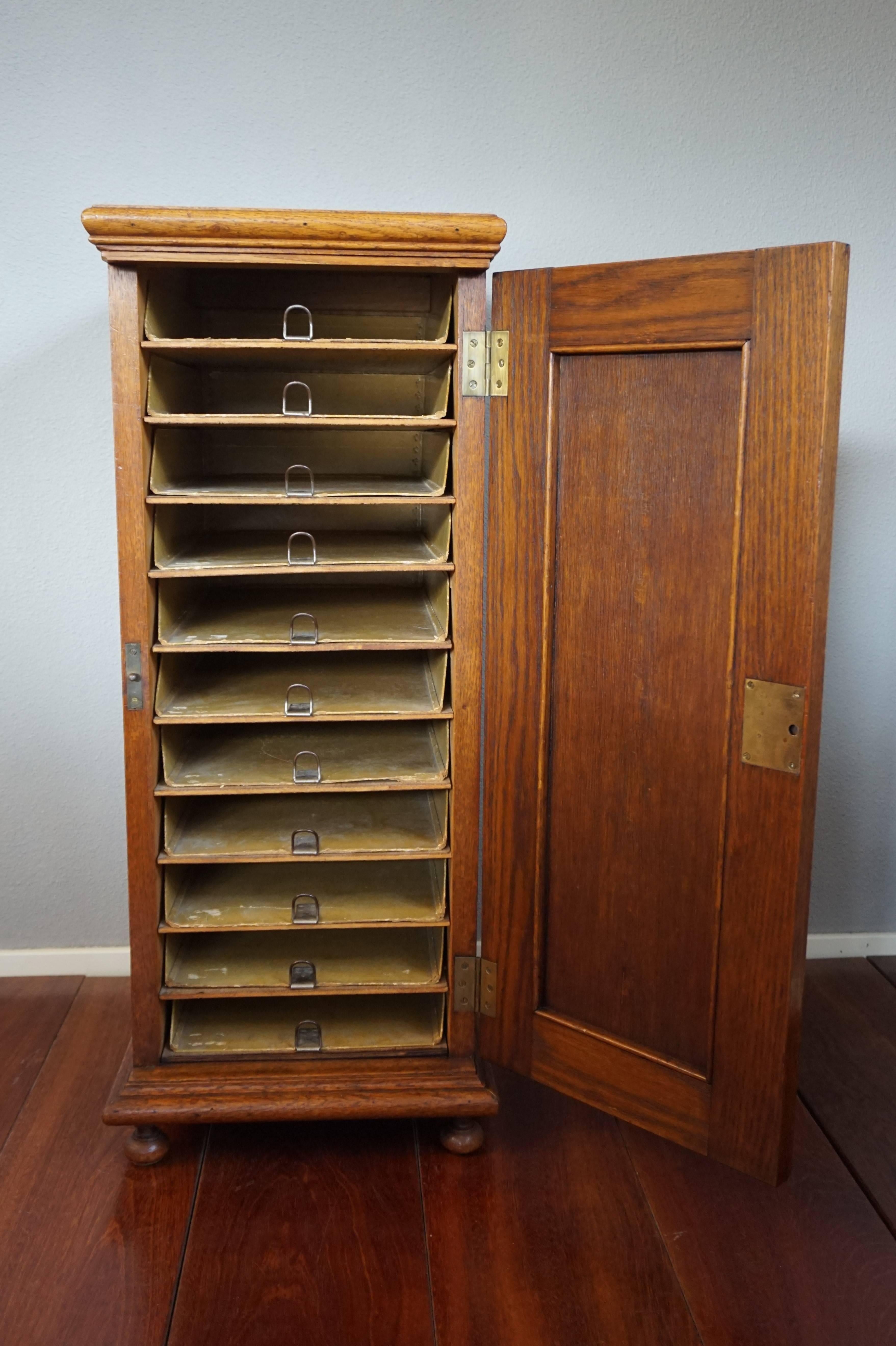 Dutch Early 20th Century 11 Drawers Oak Filing Cabinet Unique and Highly Practical