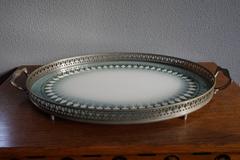 Hand-Painted Porcelain Oval Tile Art Deco Serving Tray Marked Underneath