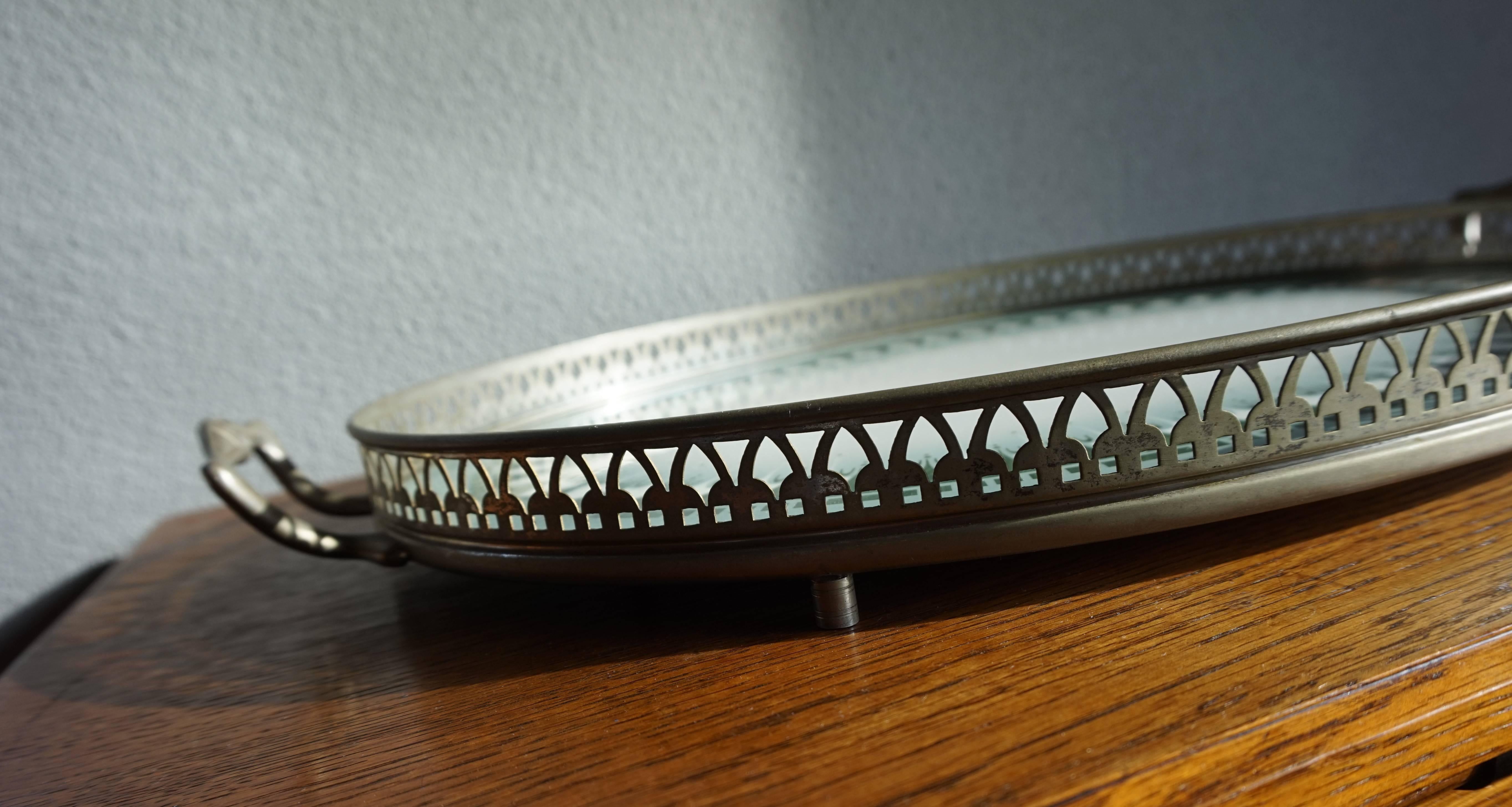 Hand-Painted Porcelain Oval Tile Art Deco Serving Tray Marked Underneath In Excellent Condition In Lisse, NL