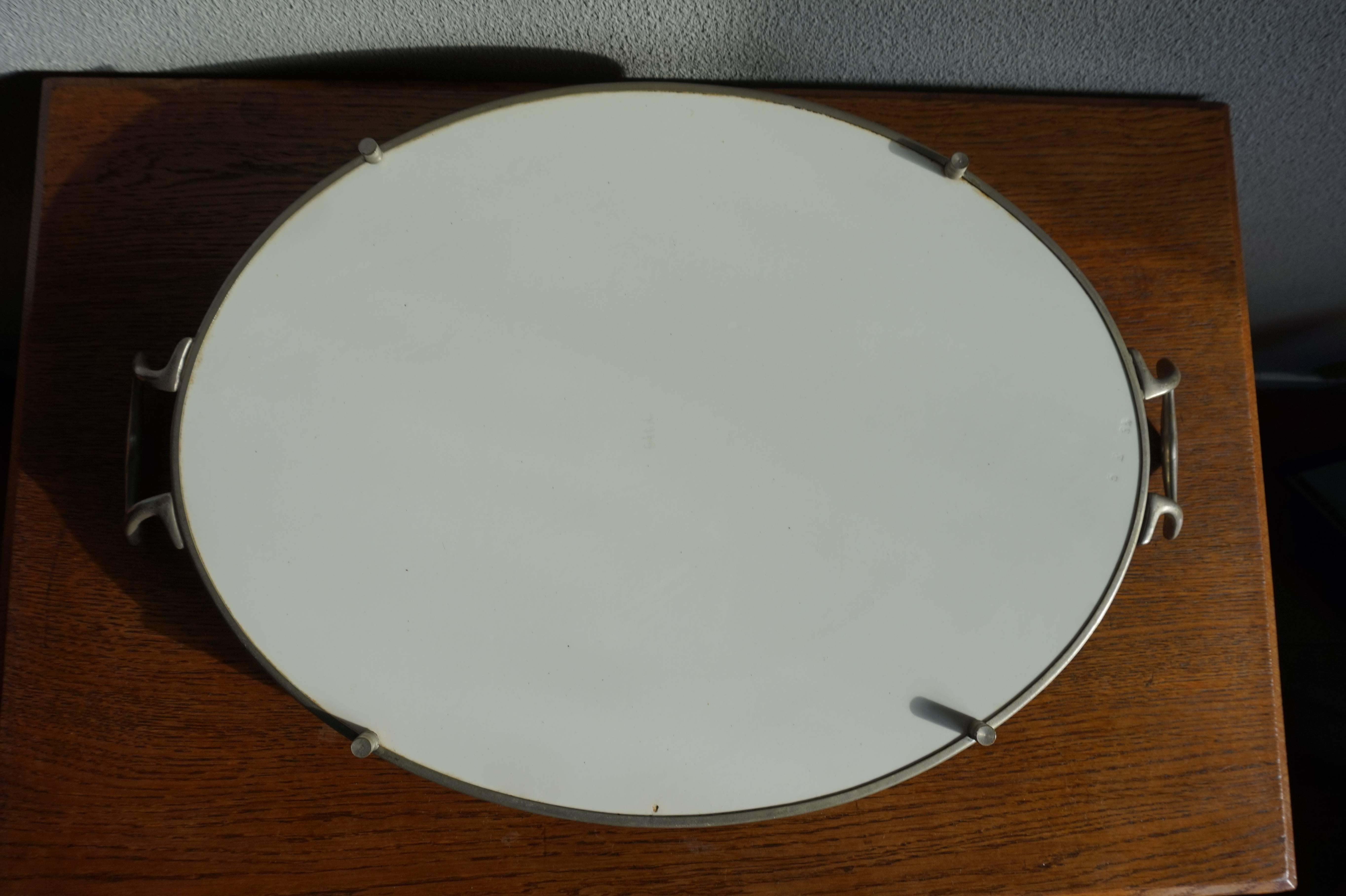 Hand-Painted Porcelain Oval Tile Art Deco Serving Tray Marked Underneath 1