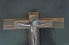 Early 20th Century Mint Little Art Deco Solid Macassar & Bronze Christ Crucifix
