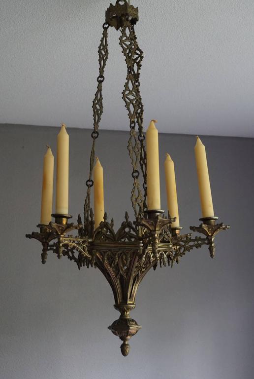 Rare Late 19th Century Gothic Revival Gilt Candle Lamp Six Candle