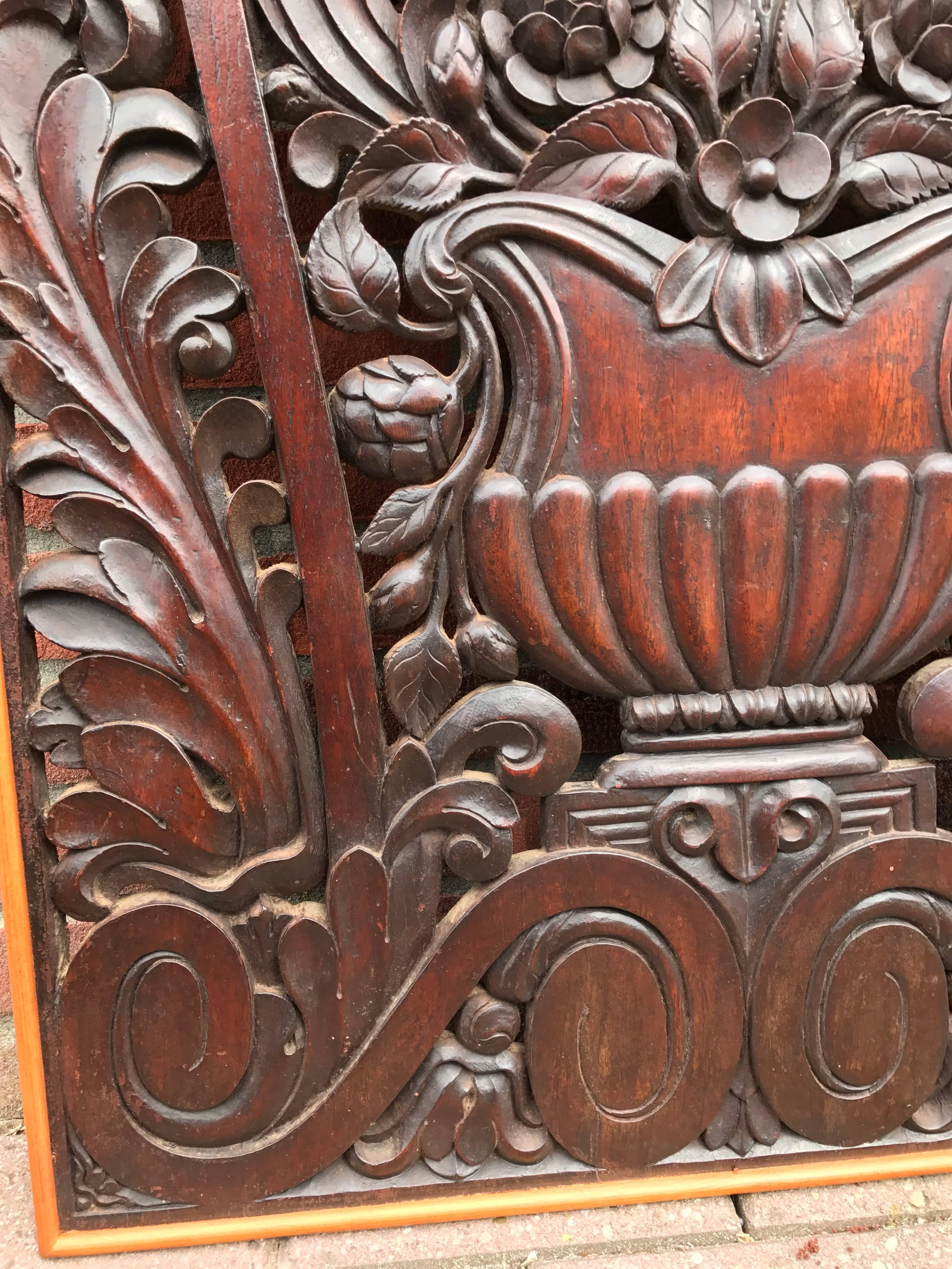 Hand-Carved Antique and Incredibly Detailed, Large Hand Carved Mahogany Wall Panel/Plaque
