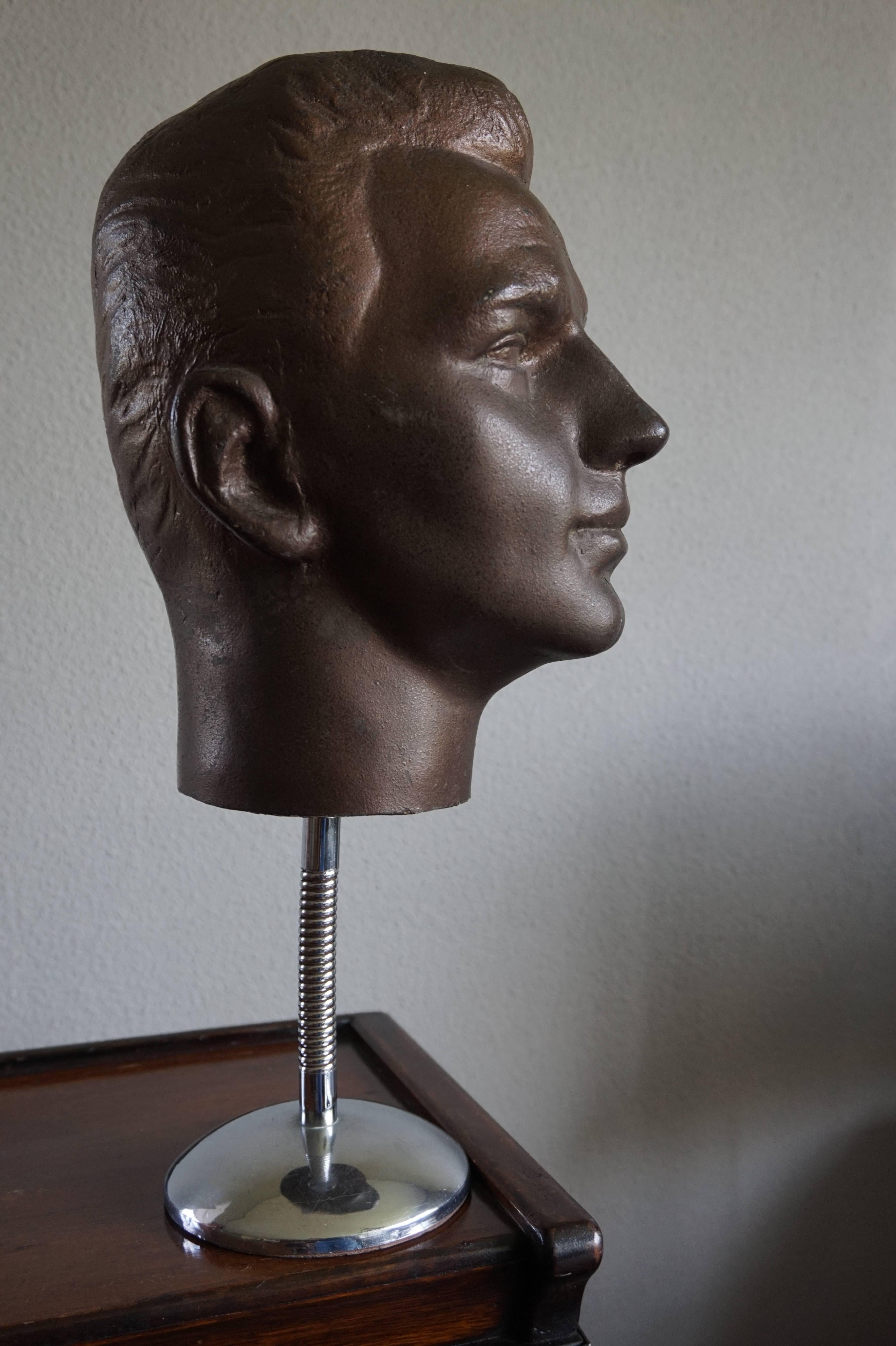Chrome Male Mannequin Head Wood & Early Plastic Ideal Display for Sunglasses American ? For Sale