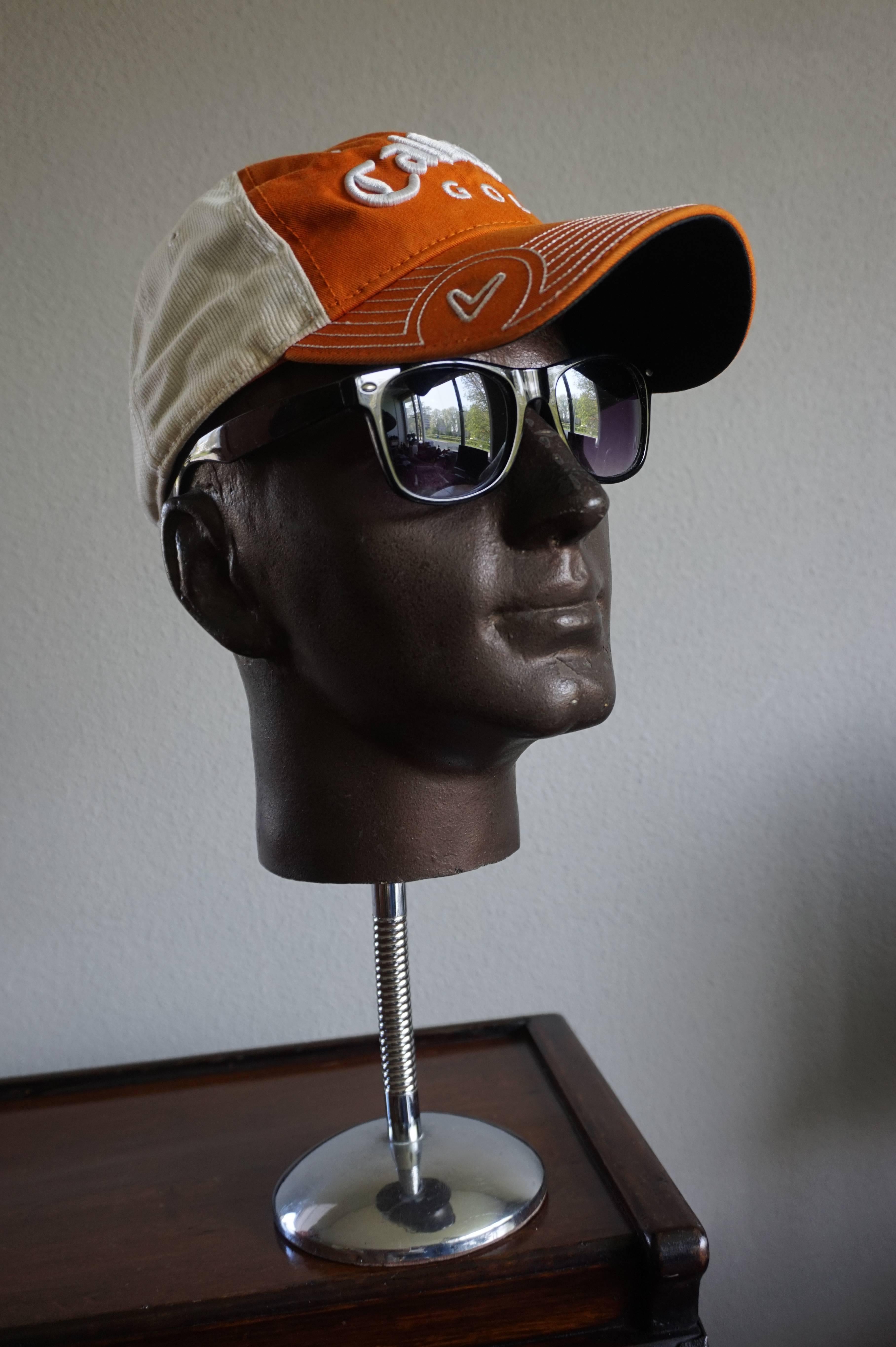 Hand-Crafted Male Mannequin Head Wood & Early Plastic Ideal Display for Sunglasses American ? For Sale