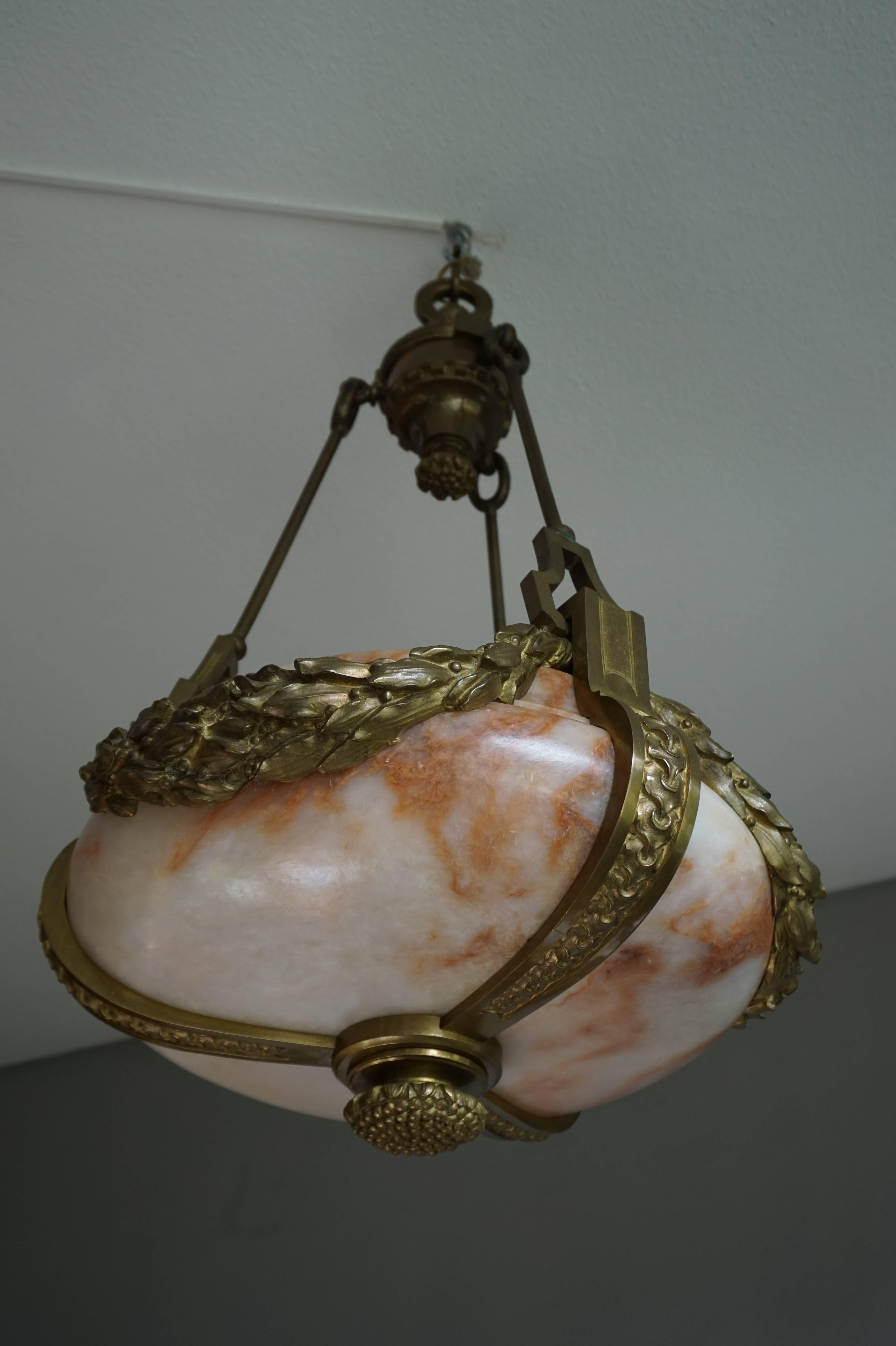 19th Century Stunning Antique Large and Heavy Bronze & Alabaster Pendant / Chandelier