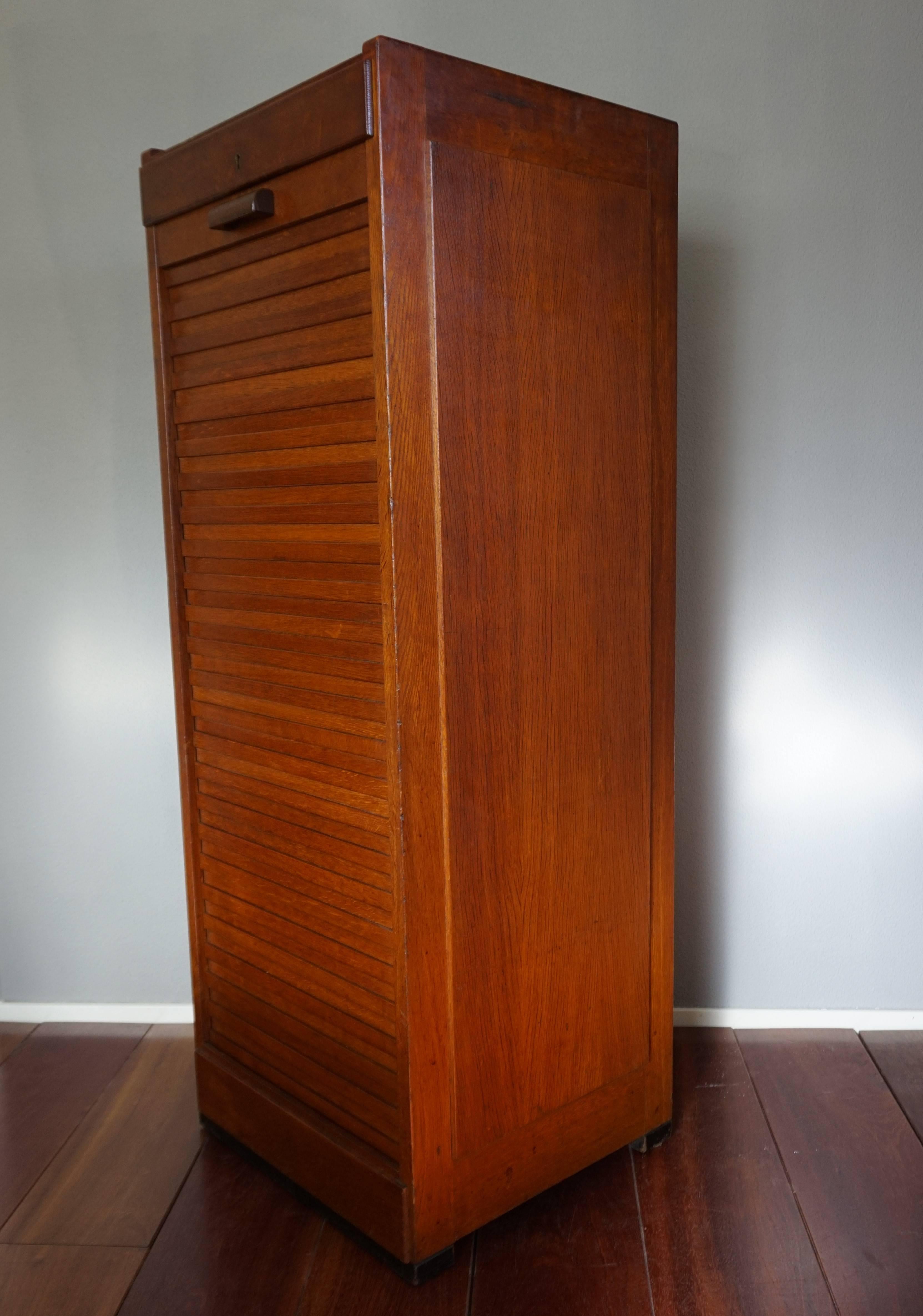 Oak Beautiful & Practical Art Deco Filing Cabinet with Roller Door and Nine Drawers