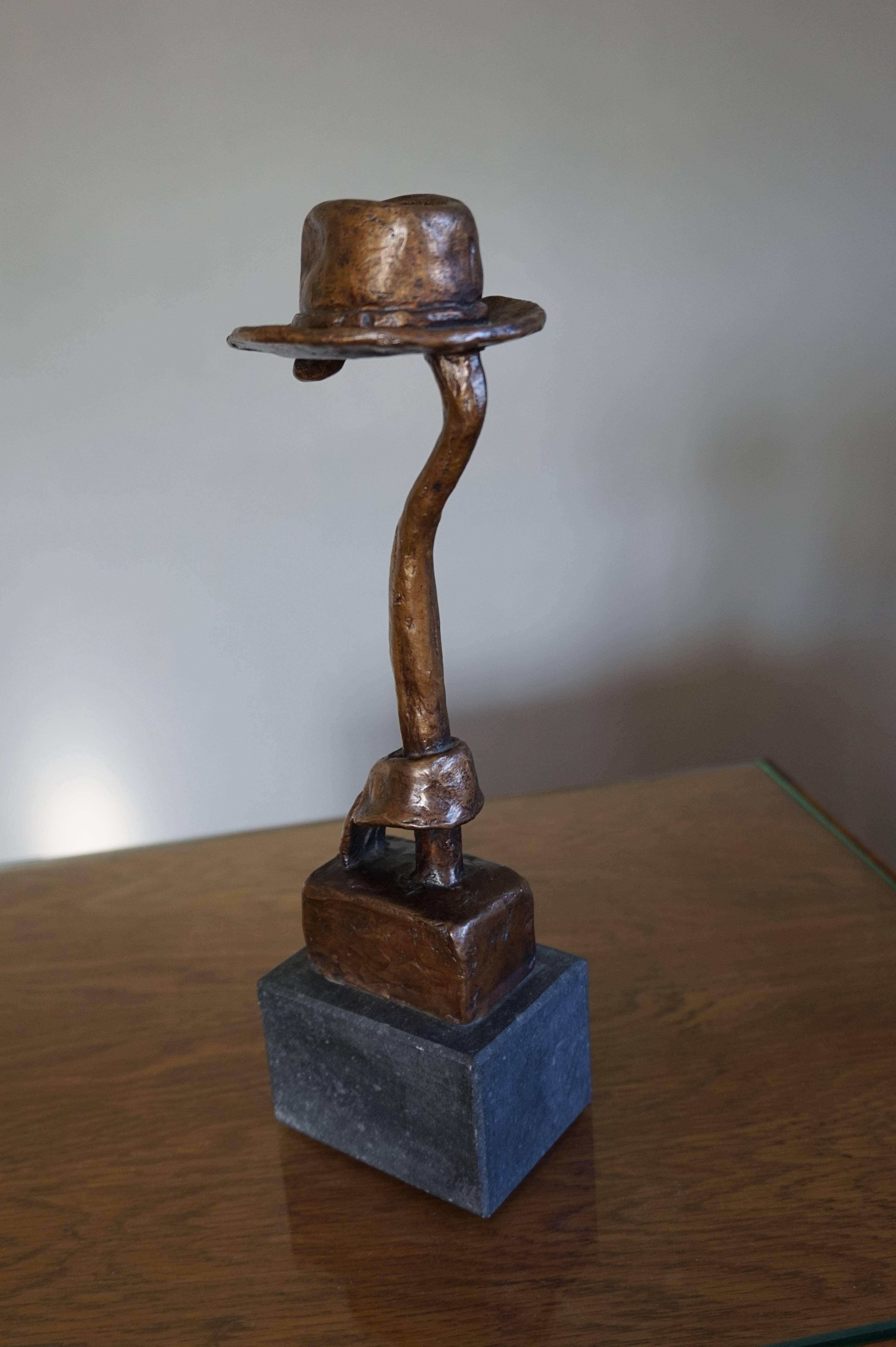 Unique Bronze Fashion Sculpture of Walking Cane in a Hat with Colar & Tie In Excellent Condition In Lisse, NL