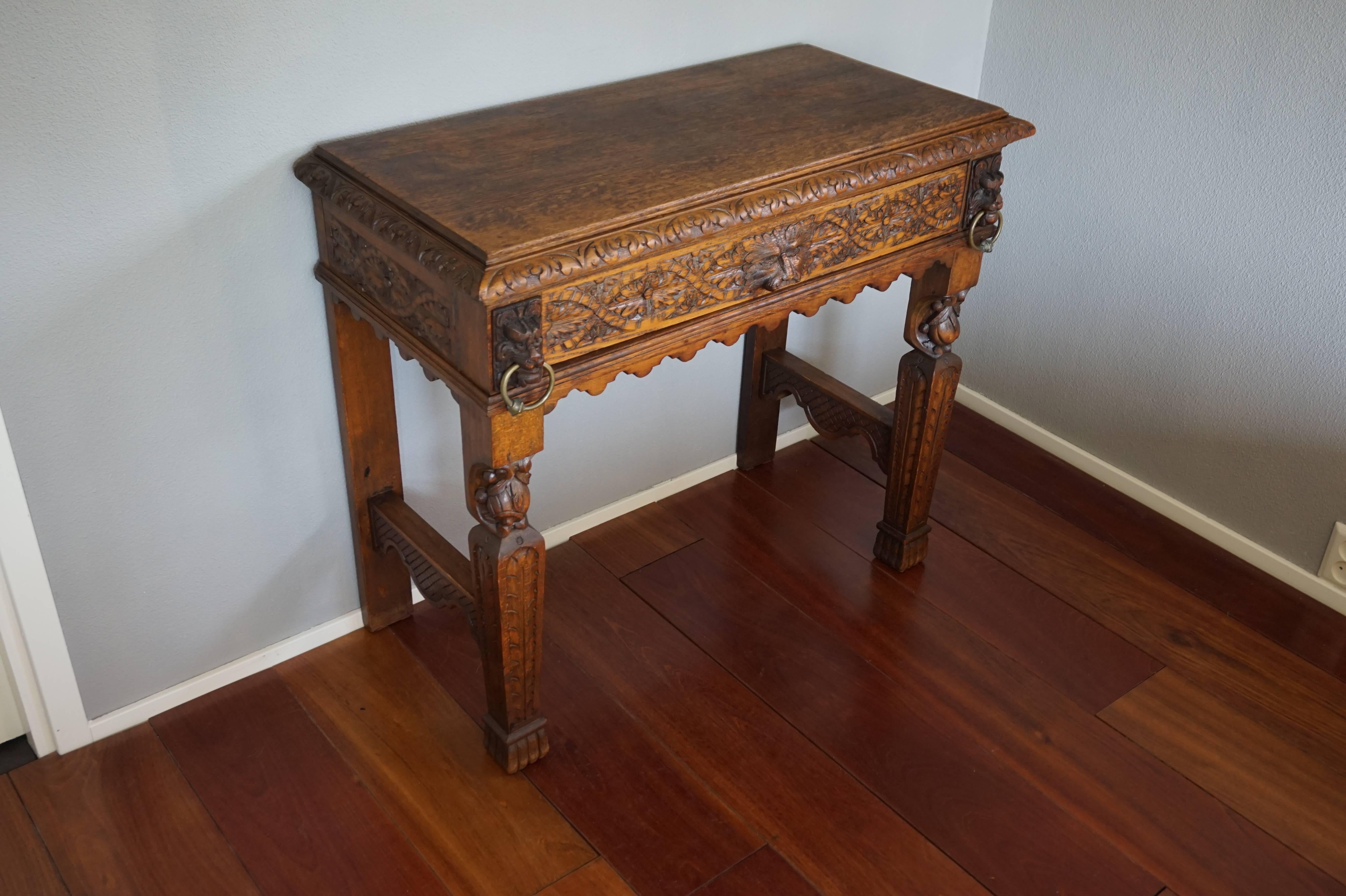 19th Century Hand-Carved Side Table with Drawer, Lion Heads, Green Man and Fruit 2