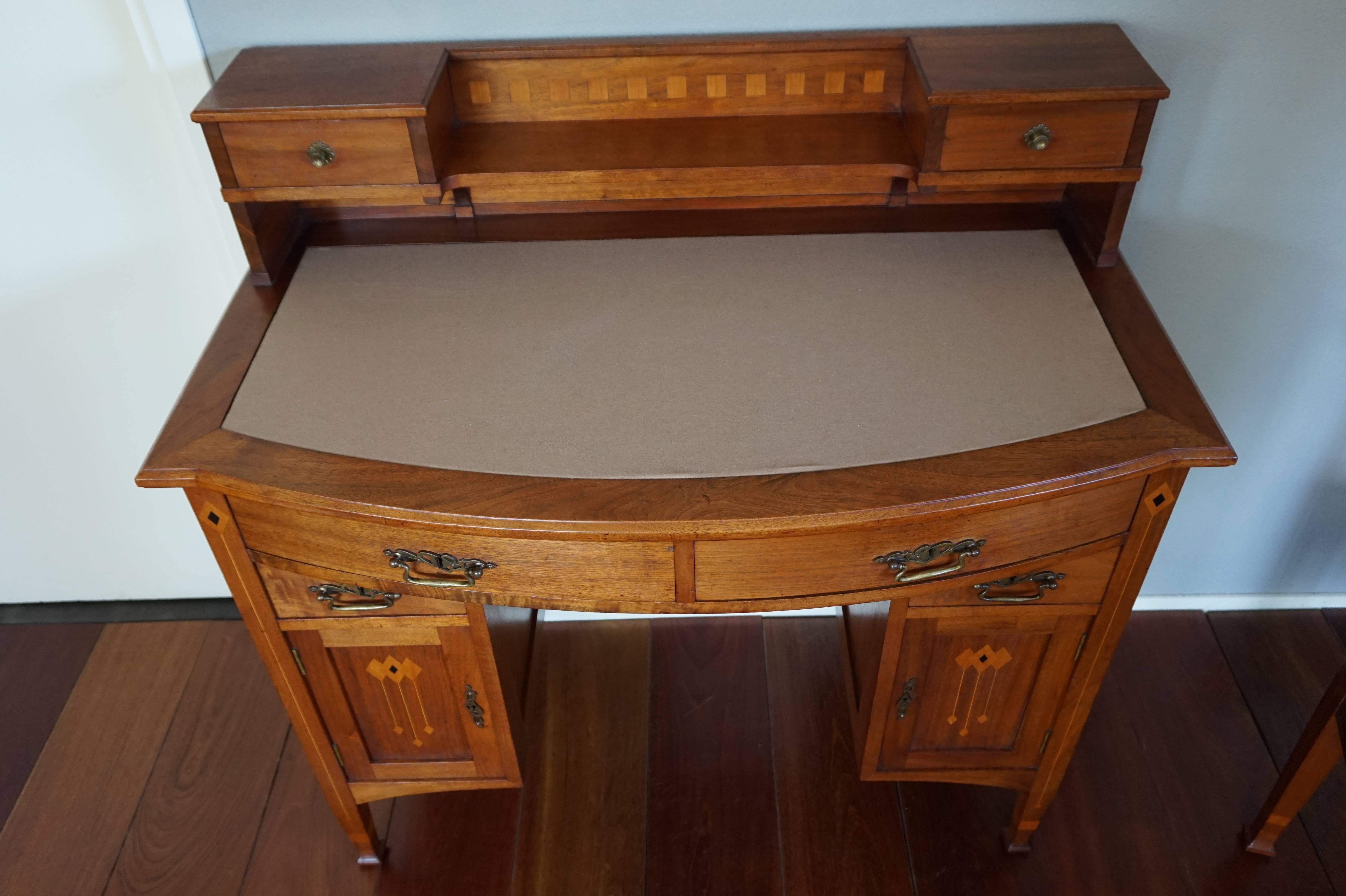 Hand-Crafted Stunning Napoleon Le Grand Arts and Crafts Inlaid Nutwood Ladies Desk and Chair For Sale