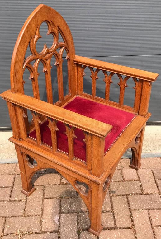 Antique and Unique Quality Carved Gothic Revival Oak Armchair Church