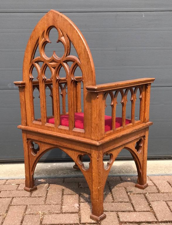 Antique and Unique Quality Carved Gothic Revival Oak Armchair Church