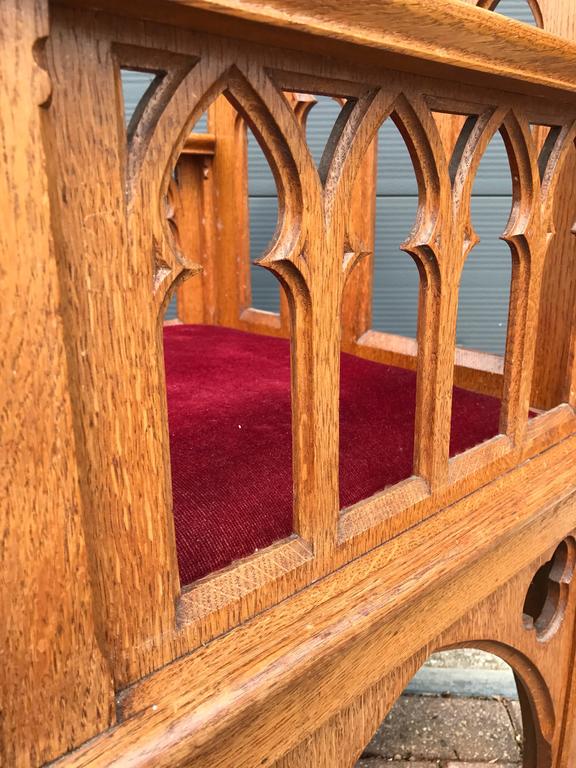 Antique and Unique Quality Carved Gothic Revival Oak Armchair Church