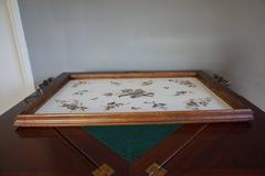 Antique and Large Tile Serving Tray with Beautiful Flower and Butterfly Decor