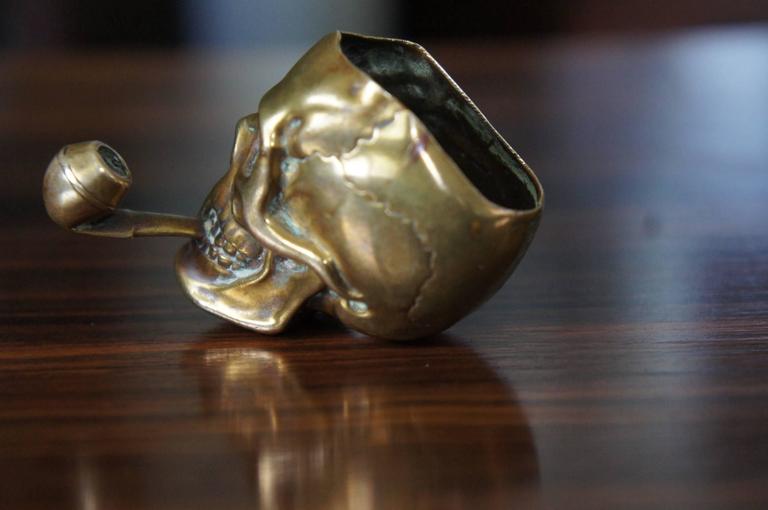 Stunning Little Antique and Handcrafted Pipe Smoking Skull Vesta Case ...