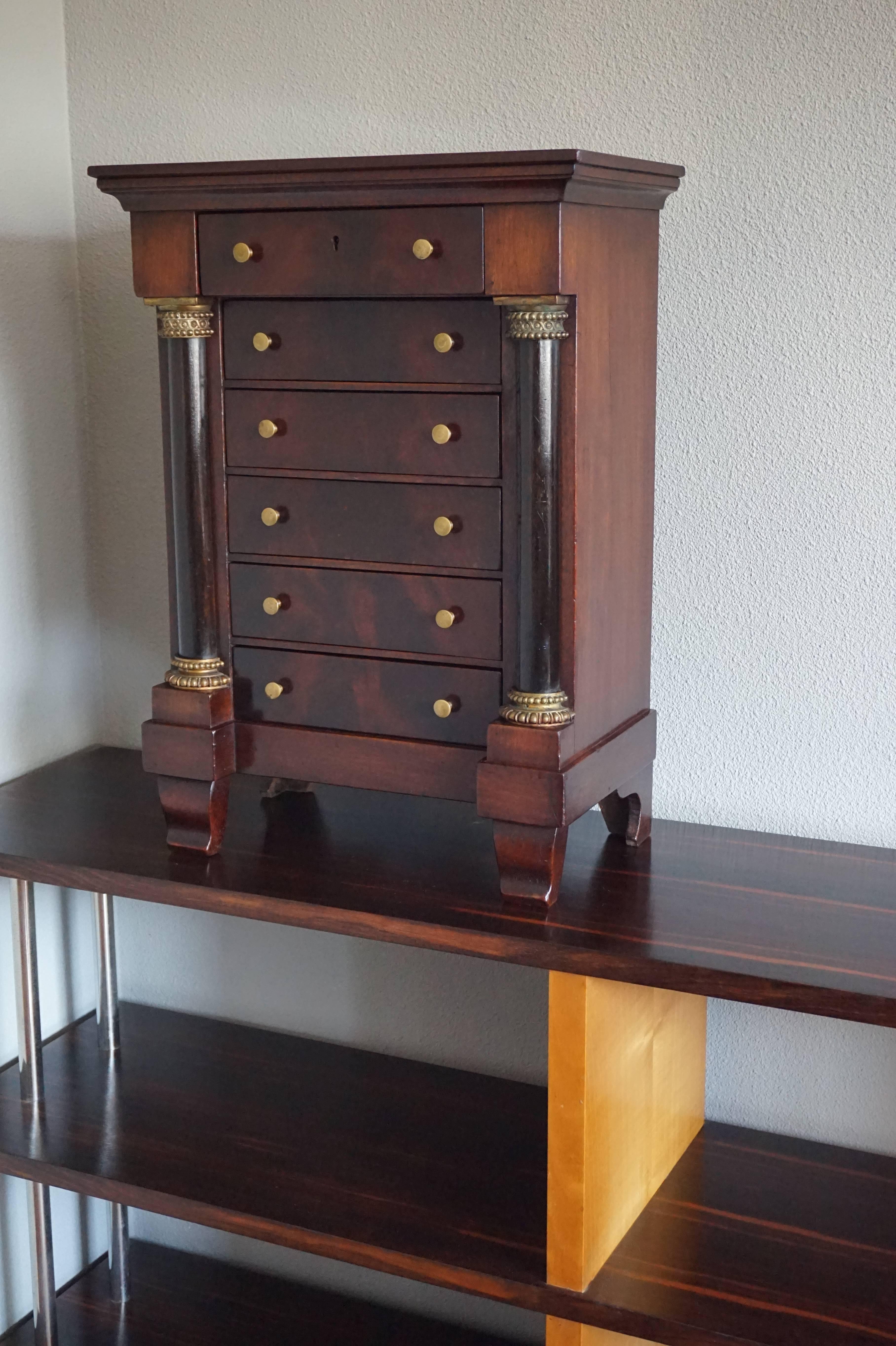 Dutch 19th Century Nutwood and Bronze Empire Miniature Chiffonier / Chest of Drawers For Sale