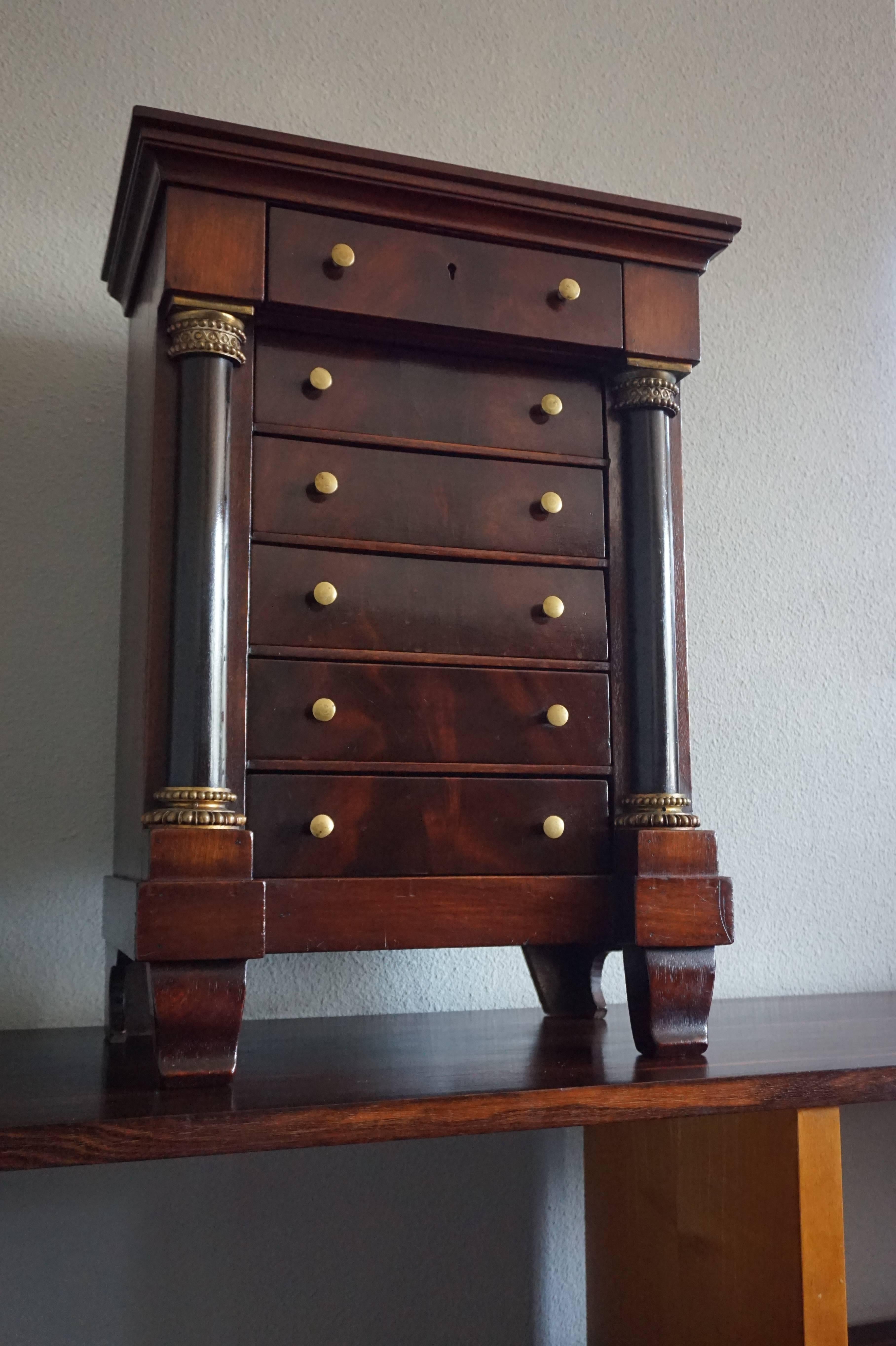 Cast 19th Century Nutwood and Bronze Empire Miniature Chiffonier / Chest of Drawers For Sale