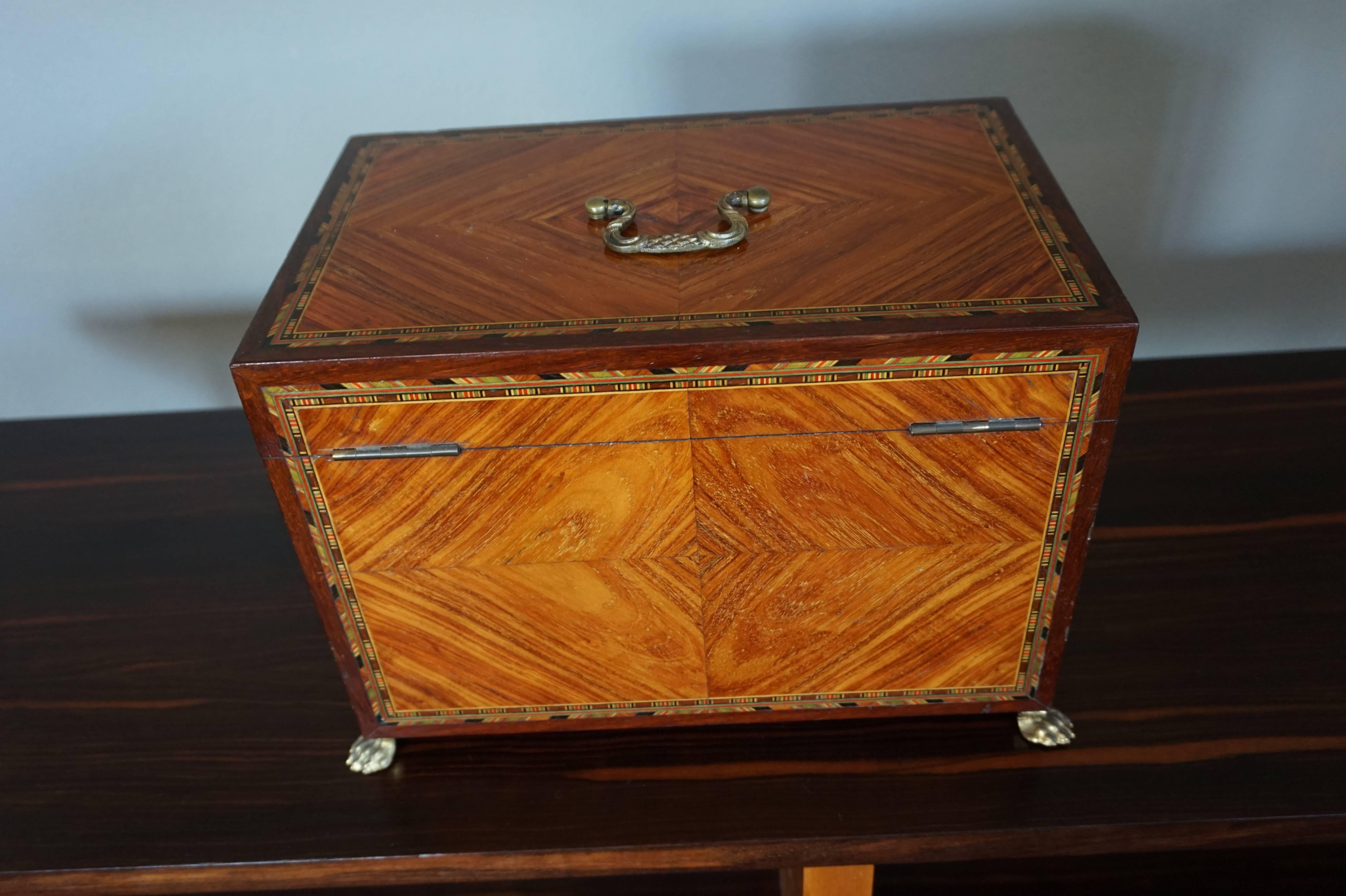 Antique Kingwood & Marquetry Inlaid Neoclassical Revival Box on Bronze Claw Feet In Good Condition In Lisse, NL
