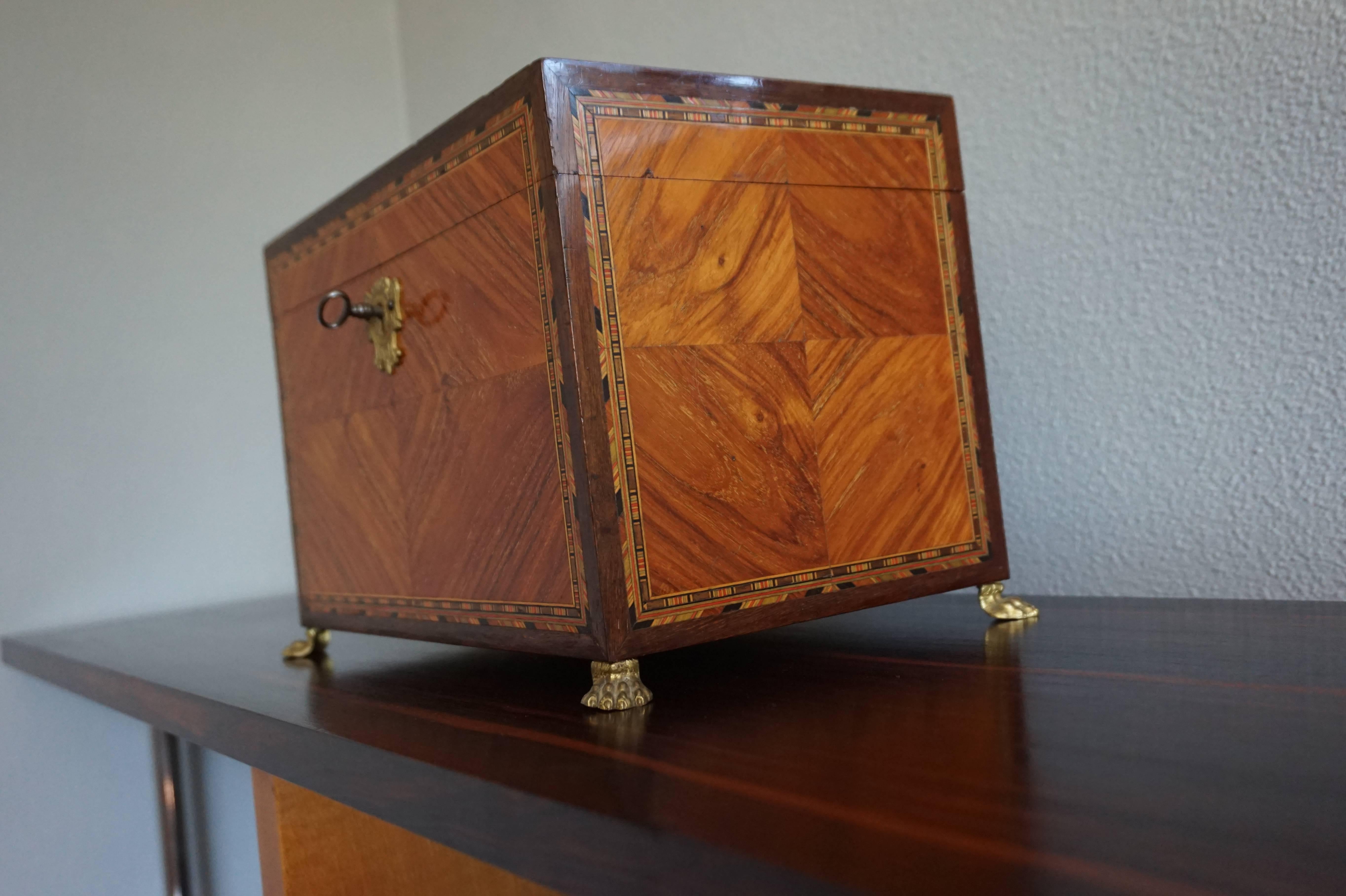 Antique Kingwood & Marquetry Inlaid Neoclassical Revival Box on Bronze Claw Feet 4