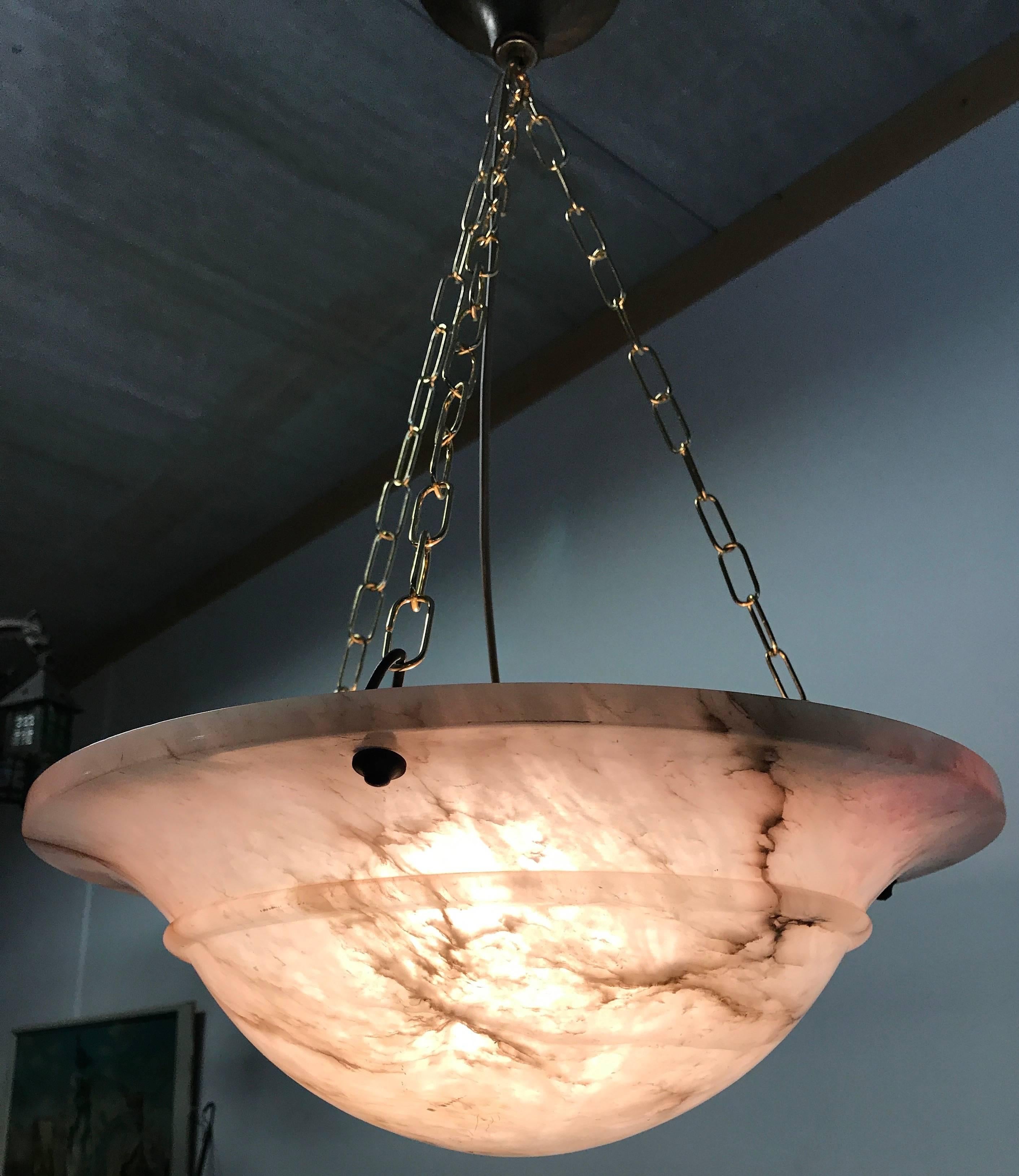 Beautiful Shape Art Deco Bright Alabaster Pendant Light Ceiling Fixture Lamp In Excellent Condition In Lisse, NL