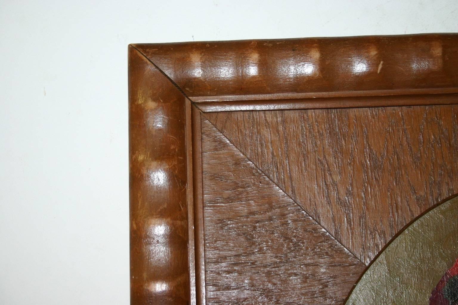 1920er Jahre Gemälde auf Holz Mohnblumenstrauß in Vase in Art Deco Passepartout-Rahmen (Art déco) im Angebot