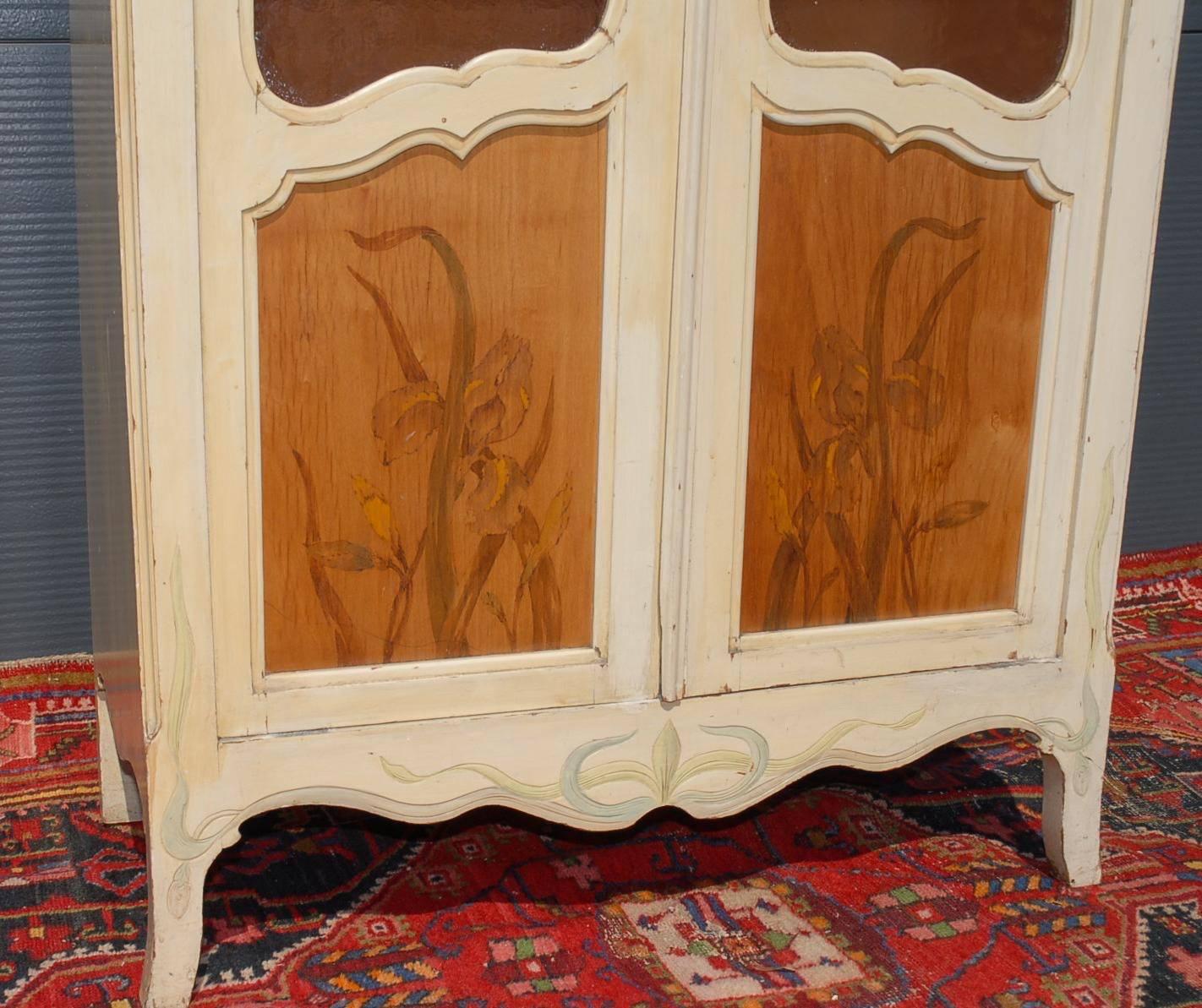 French Art Nouveau Hand-Carved and Painted Cupboard / Wardrobe / Display Cabinet 1