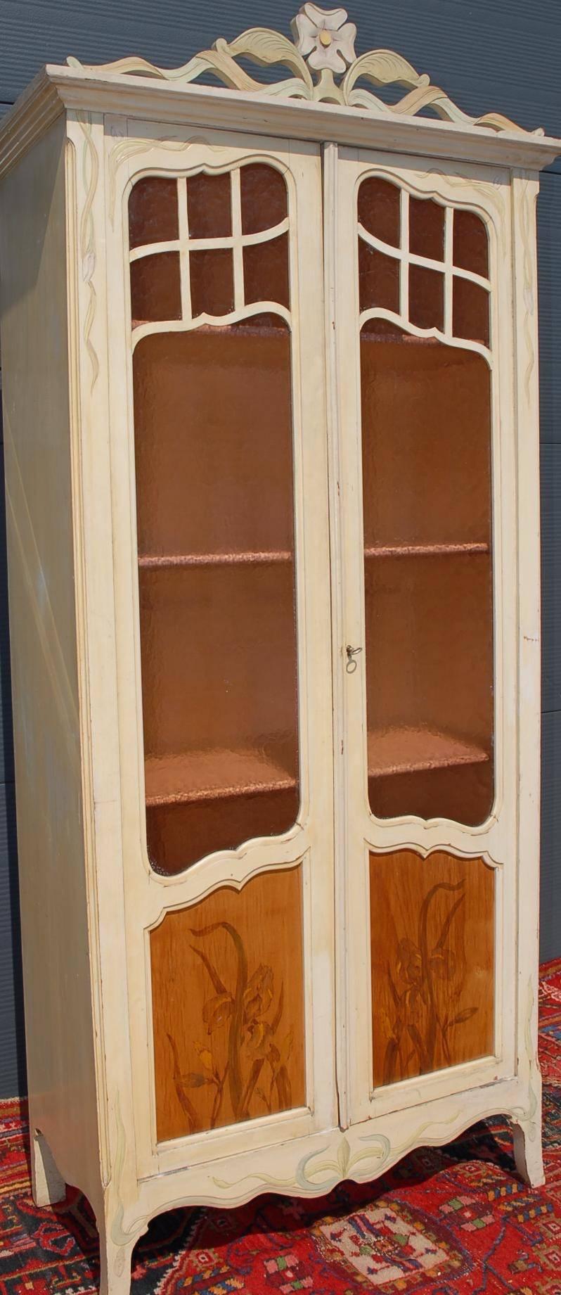 French Art Nouveau Hand-Carved and Painted Cupboard / Wardrobe / Display Cabinet 2