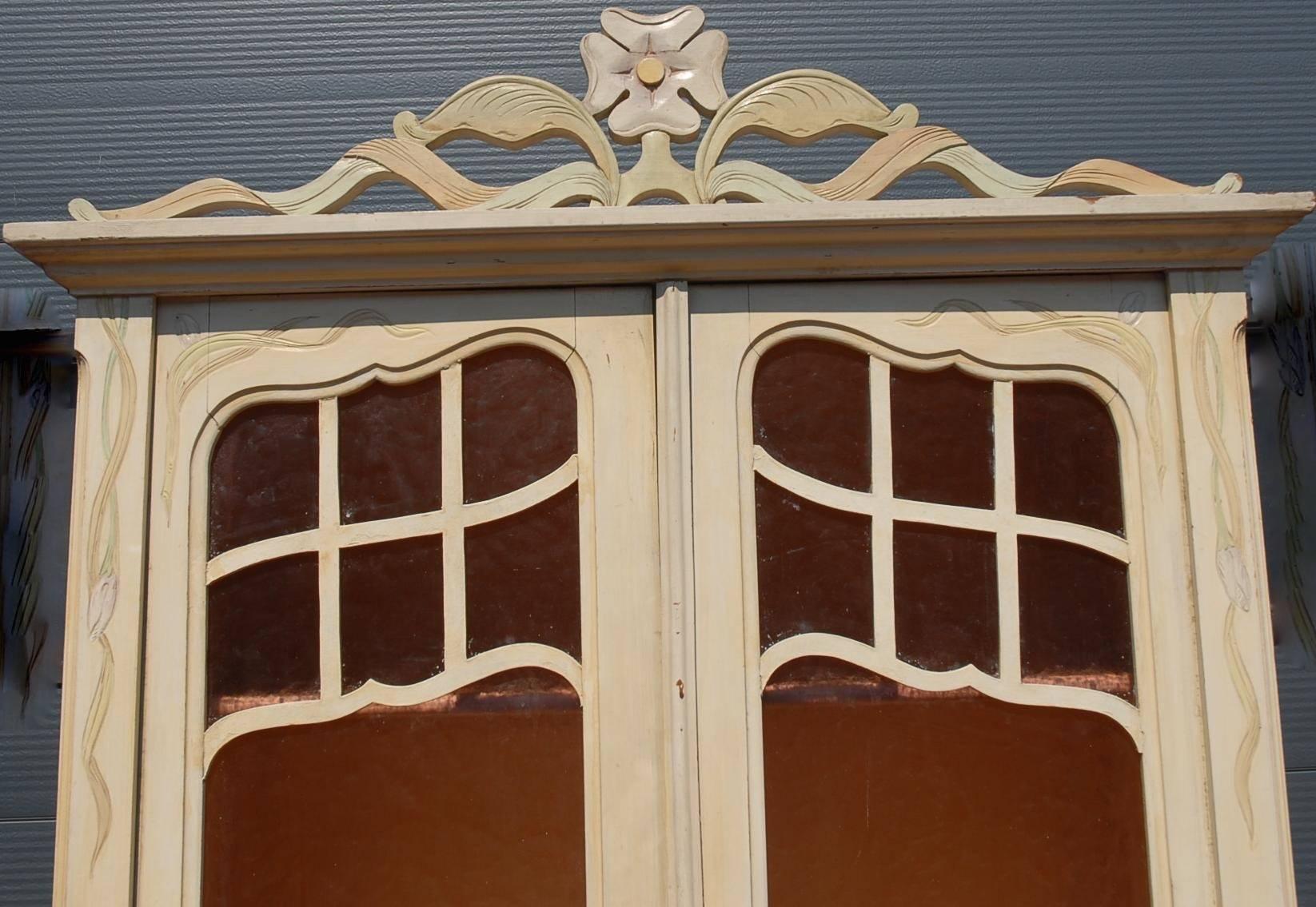 French Art Nouveau Hand-Carved and Painted Cupboard / Wardrobe / Display Cabinet 3