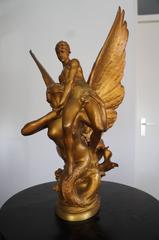 Scultura antica in bronzo dorato La Sirenes di Denys Puech fusa da Barbedienne Paris