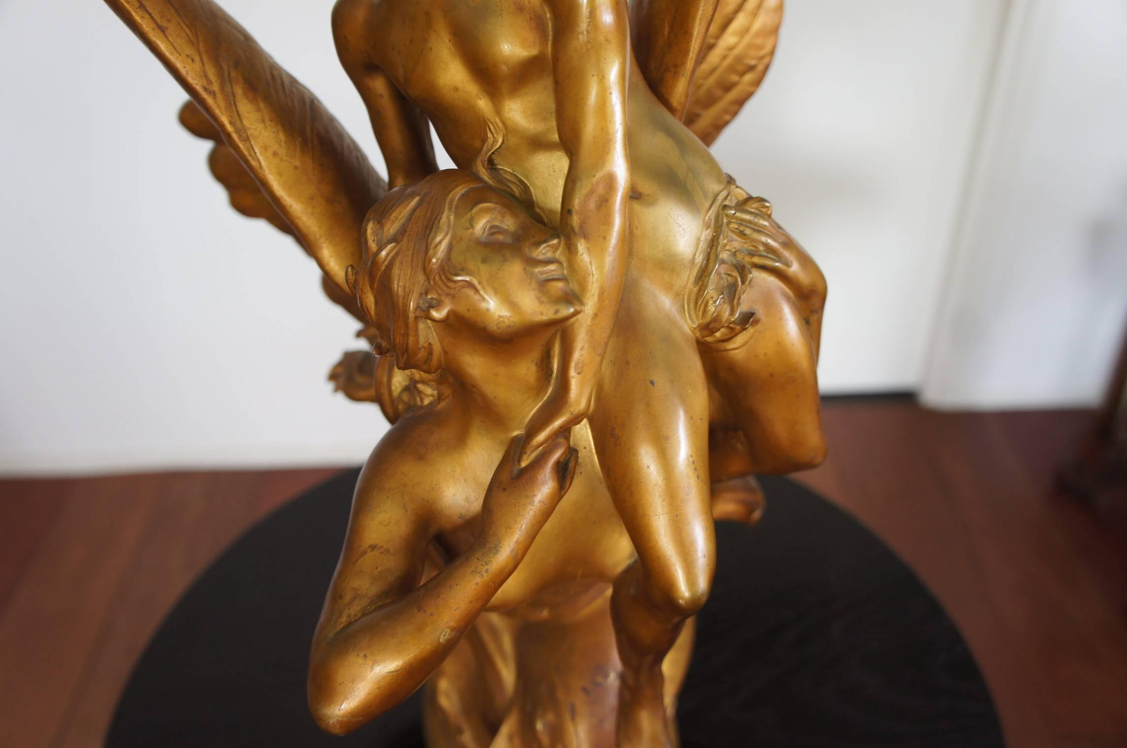 French Antique Gilt Bronze Sculpture La Sirene by Denys Puech Cast by Barbedienne Paris