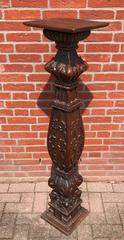 Impressive Hand-Carved Oak Gothic Revival Display Pedestal / Sculpture Stand