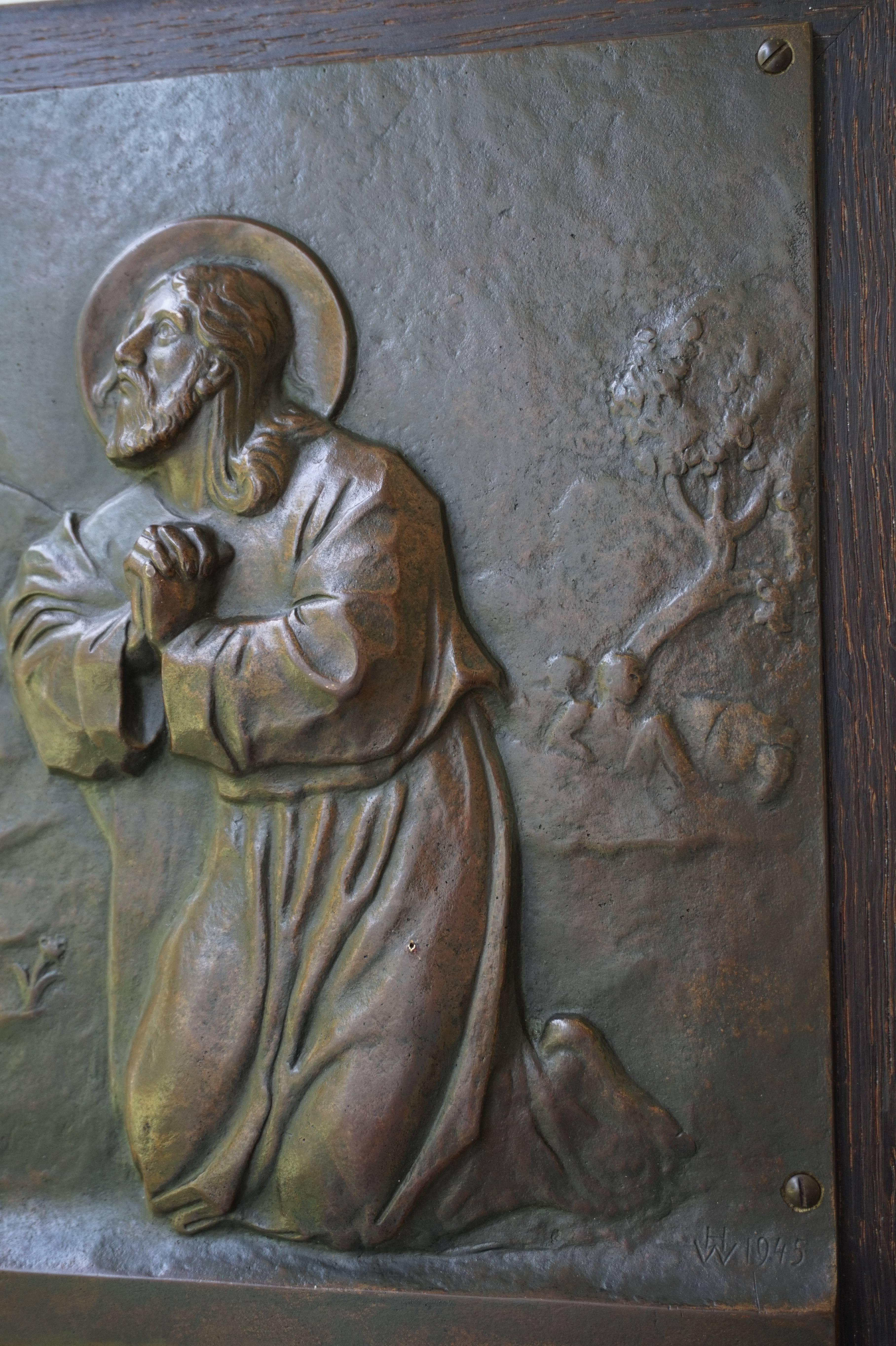 Dutch Stunning Bronze Wall Plaque in Relief of Christ Praying on the Mount of Olives