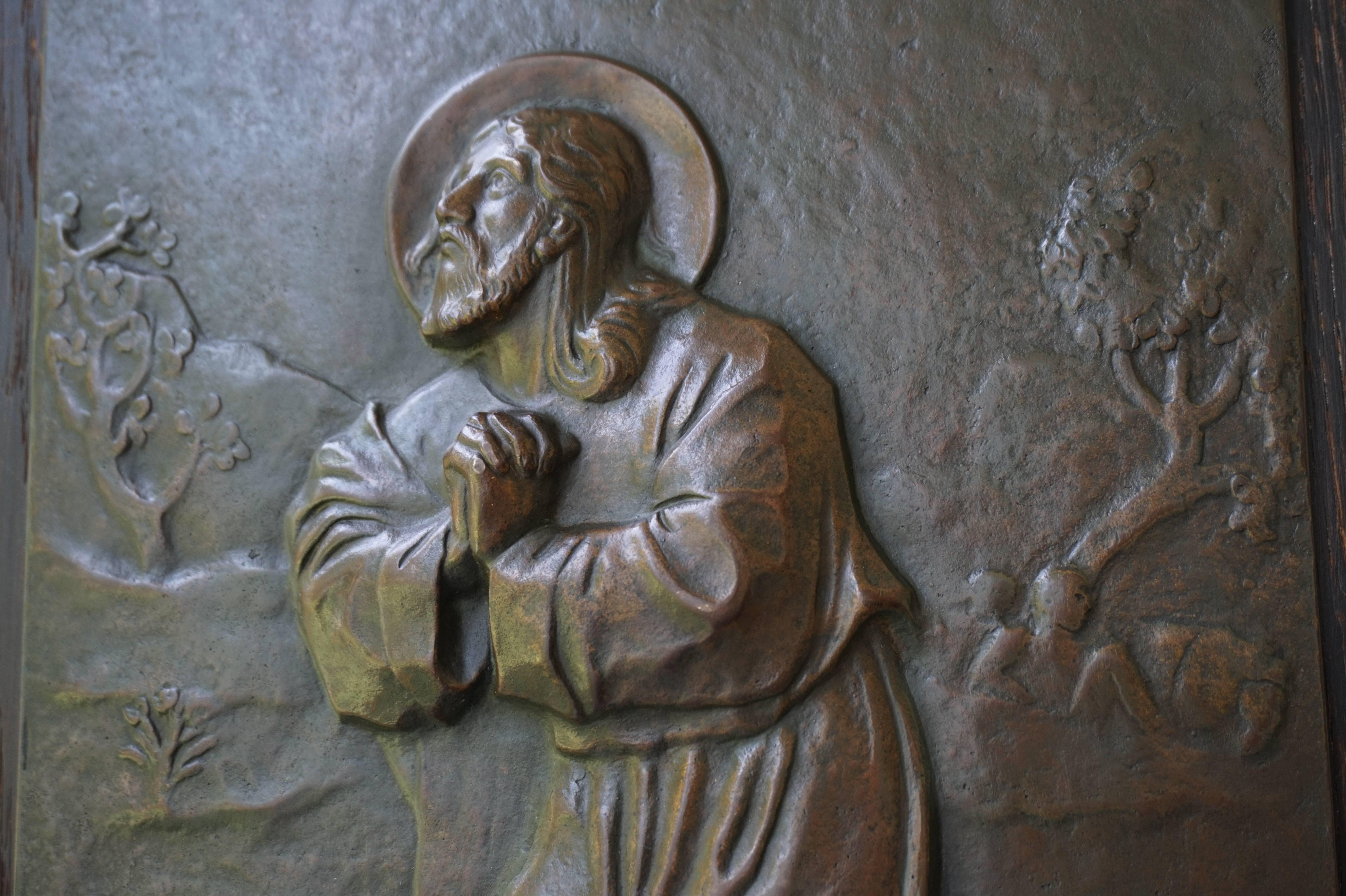 20th Century Stunning Bronze Wall Plaque in Relief of Christ Praying on the Mount of Olives