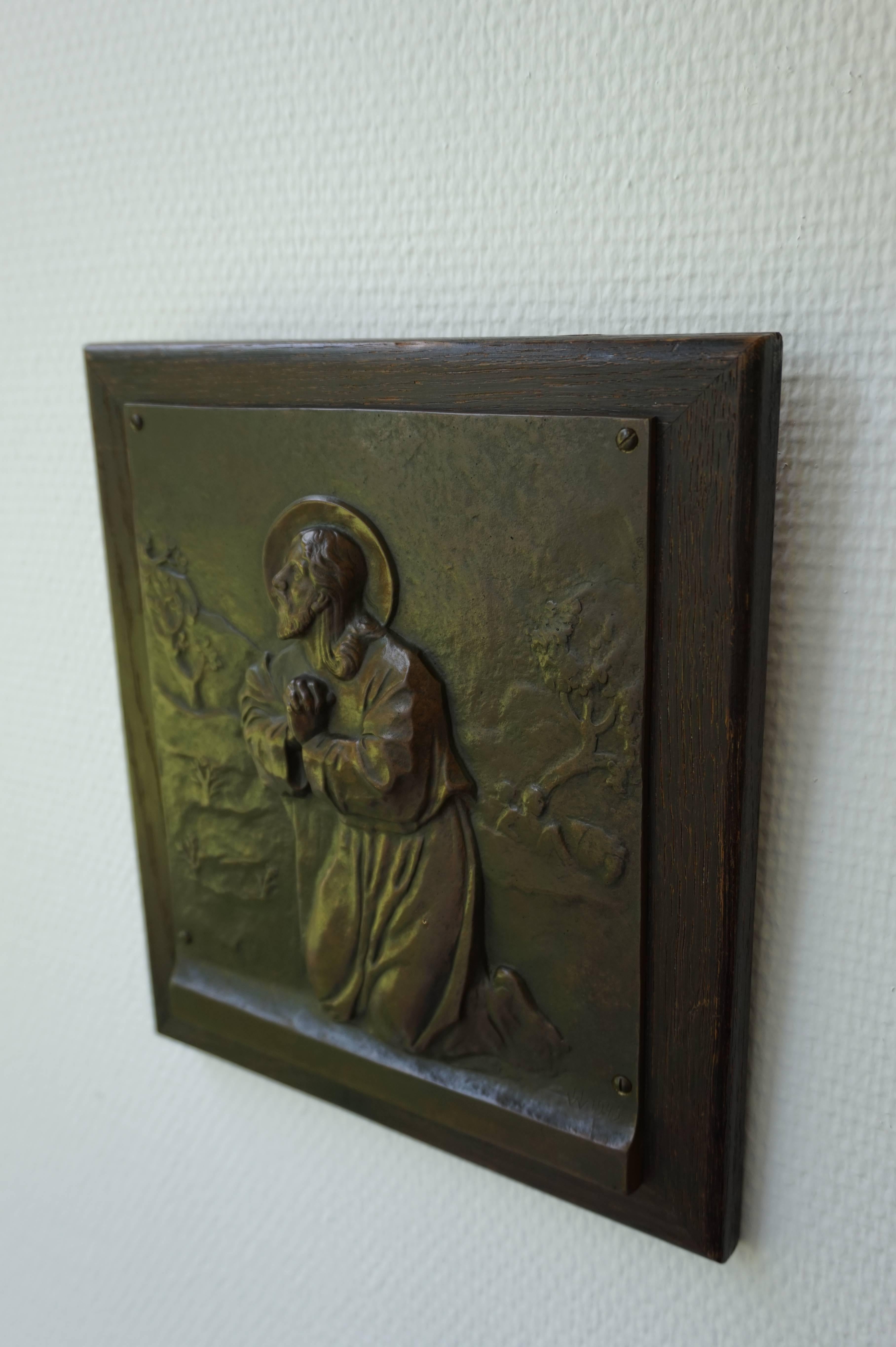 Stunning Bronze Wall Plaque in Relief of Christ Praying on the Mount of Olives 1