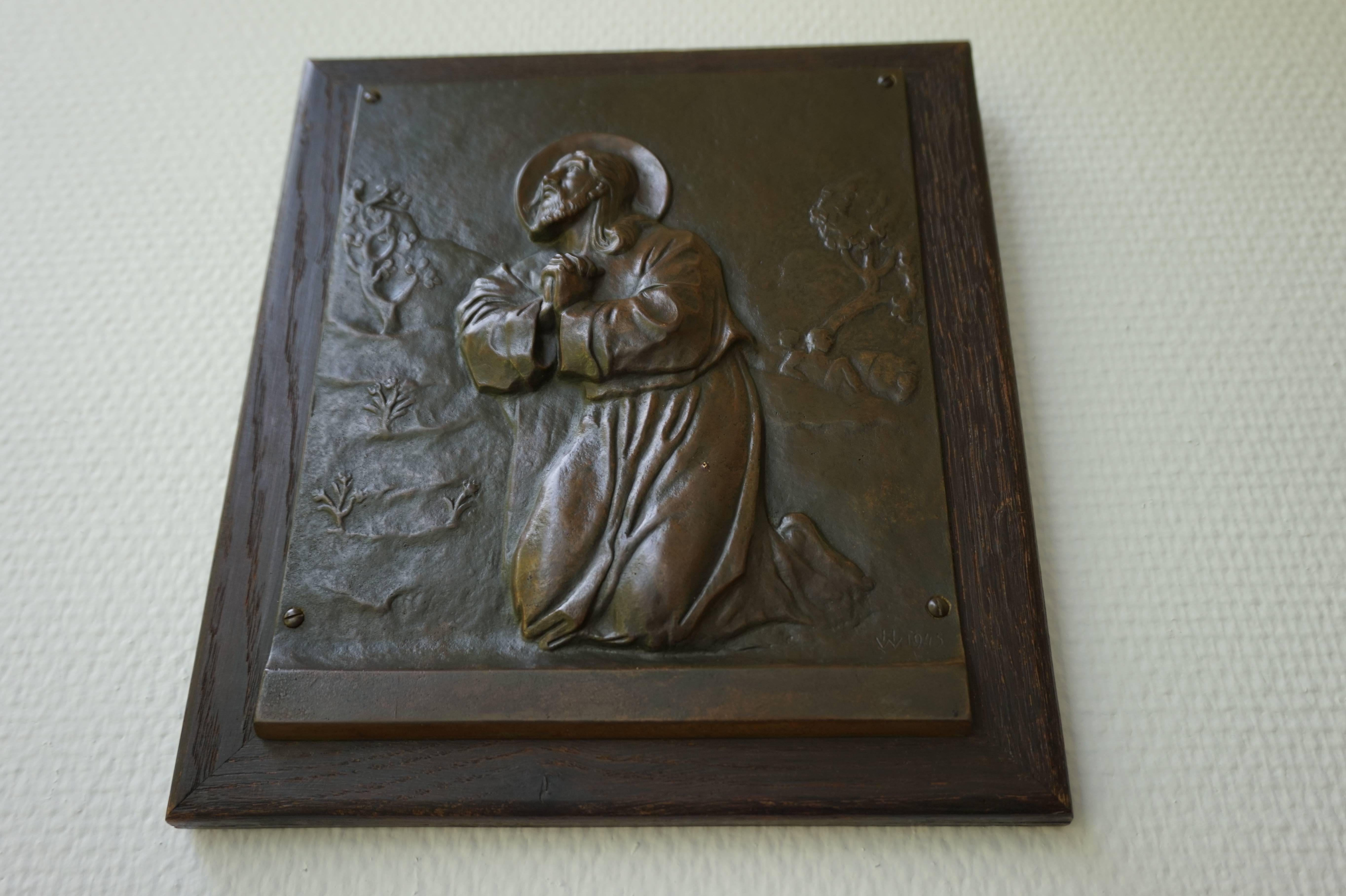 Stunning Bronze Wall Plaque in Relief of Christ Praying on the Mount of Olives 3